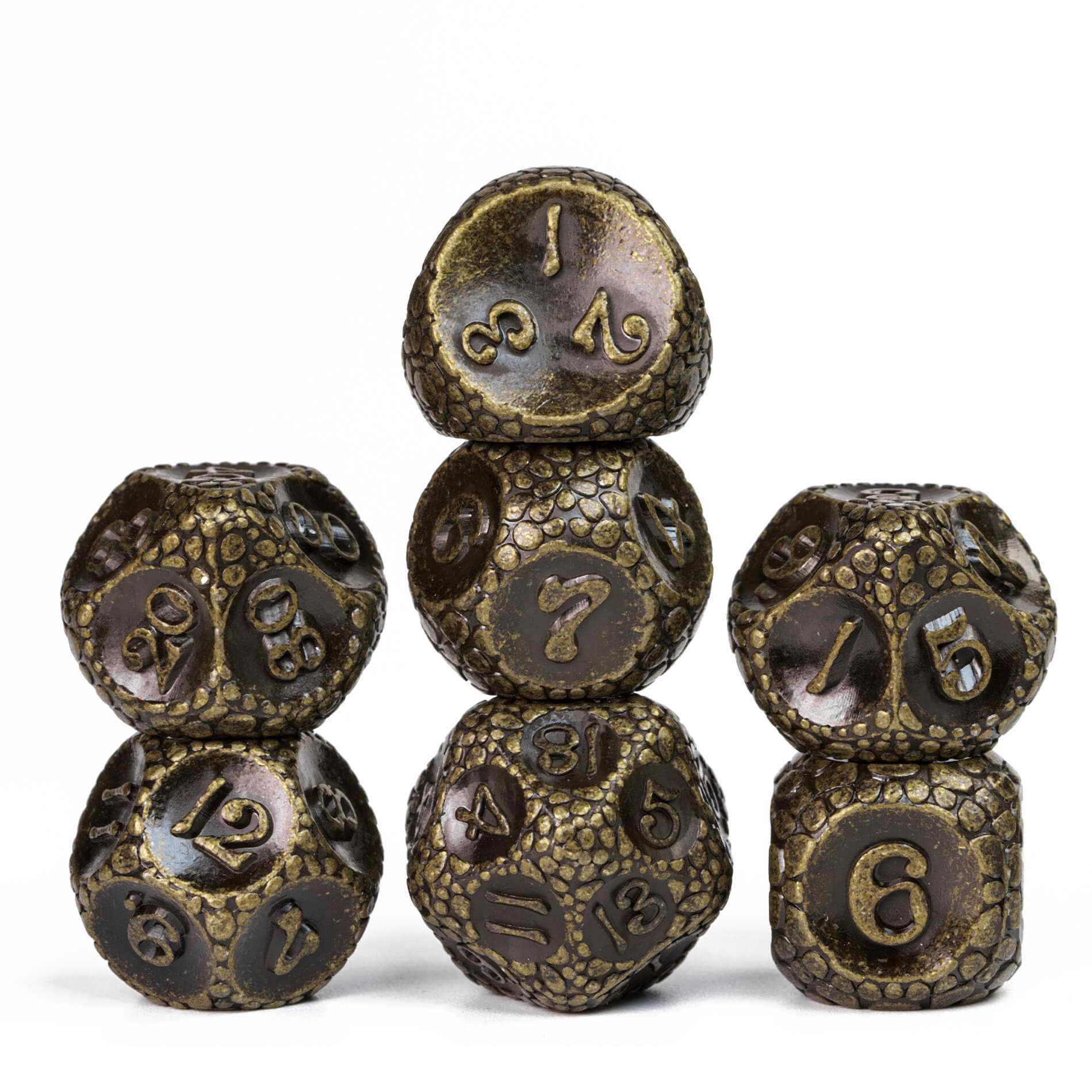 7 Stone Polyhedral Metal DnD Dice Set Bronze - Dice of Dragons