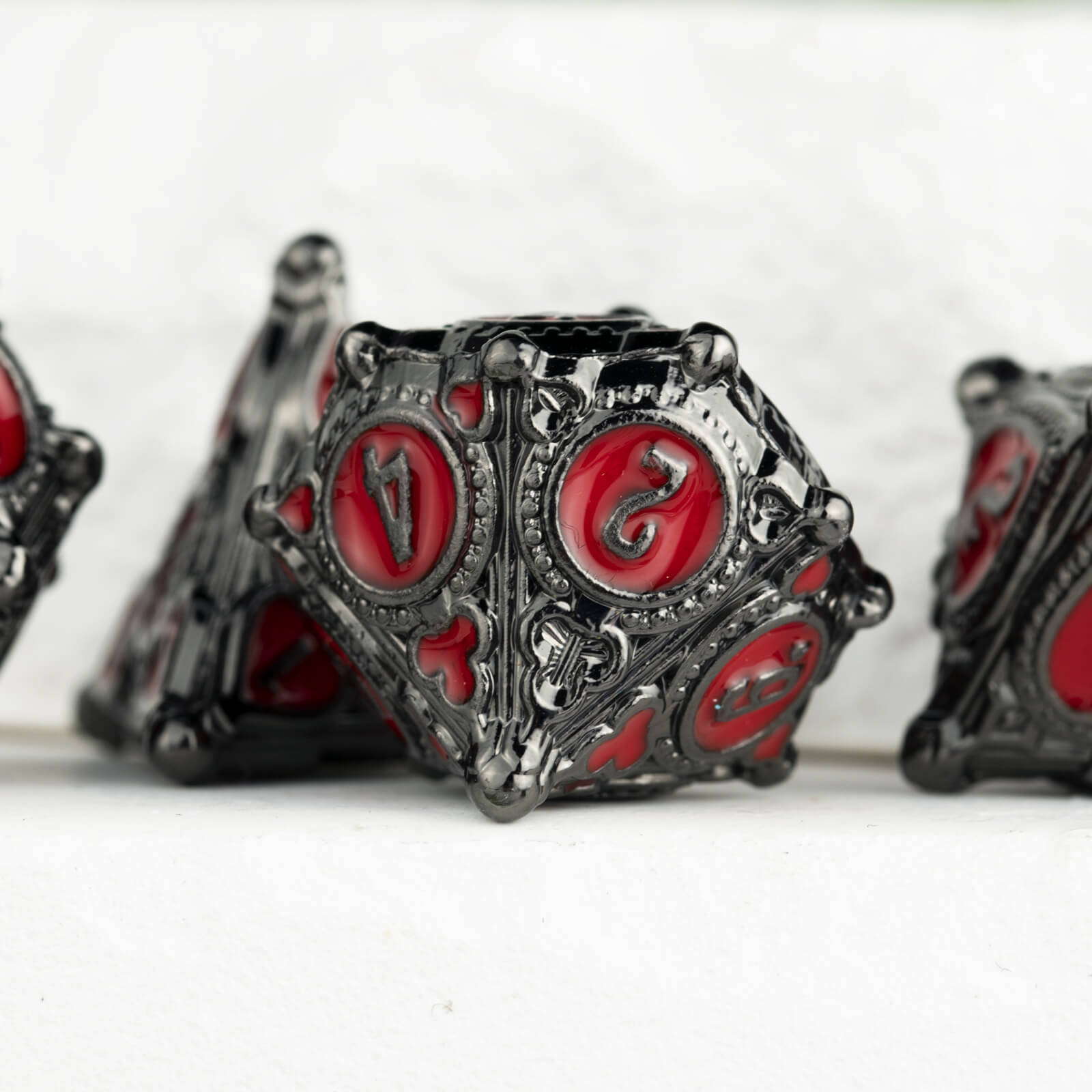 7 Wizard Polyhedral Metal DD Dice Set - Black Nickel Red - Dice of Dragons