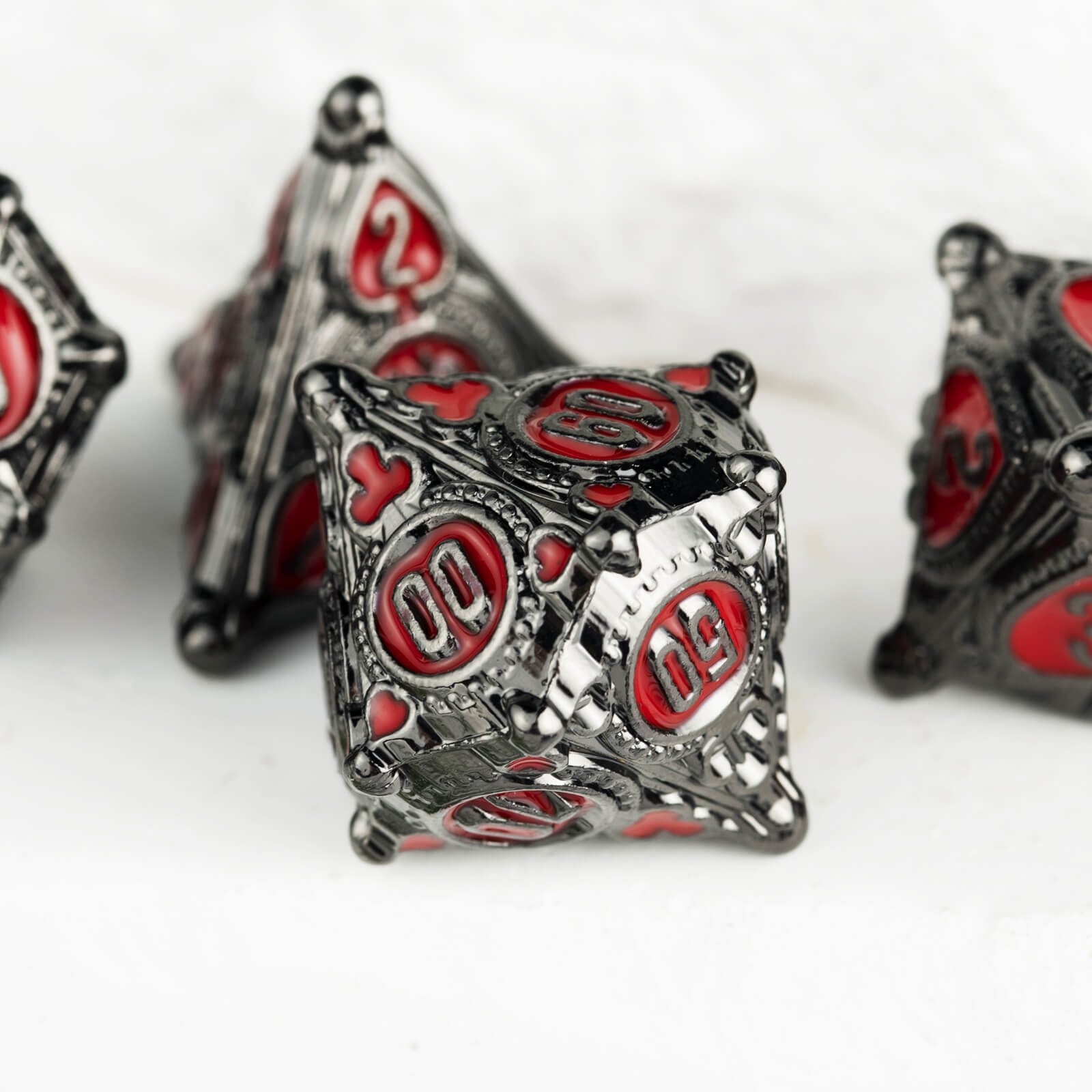 7 Wizard Polyhedral Metal DD Dice Set - Black Nickel Red - Dice of Dragons