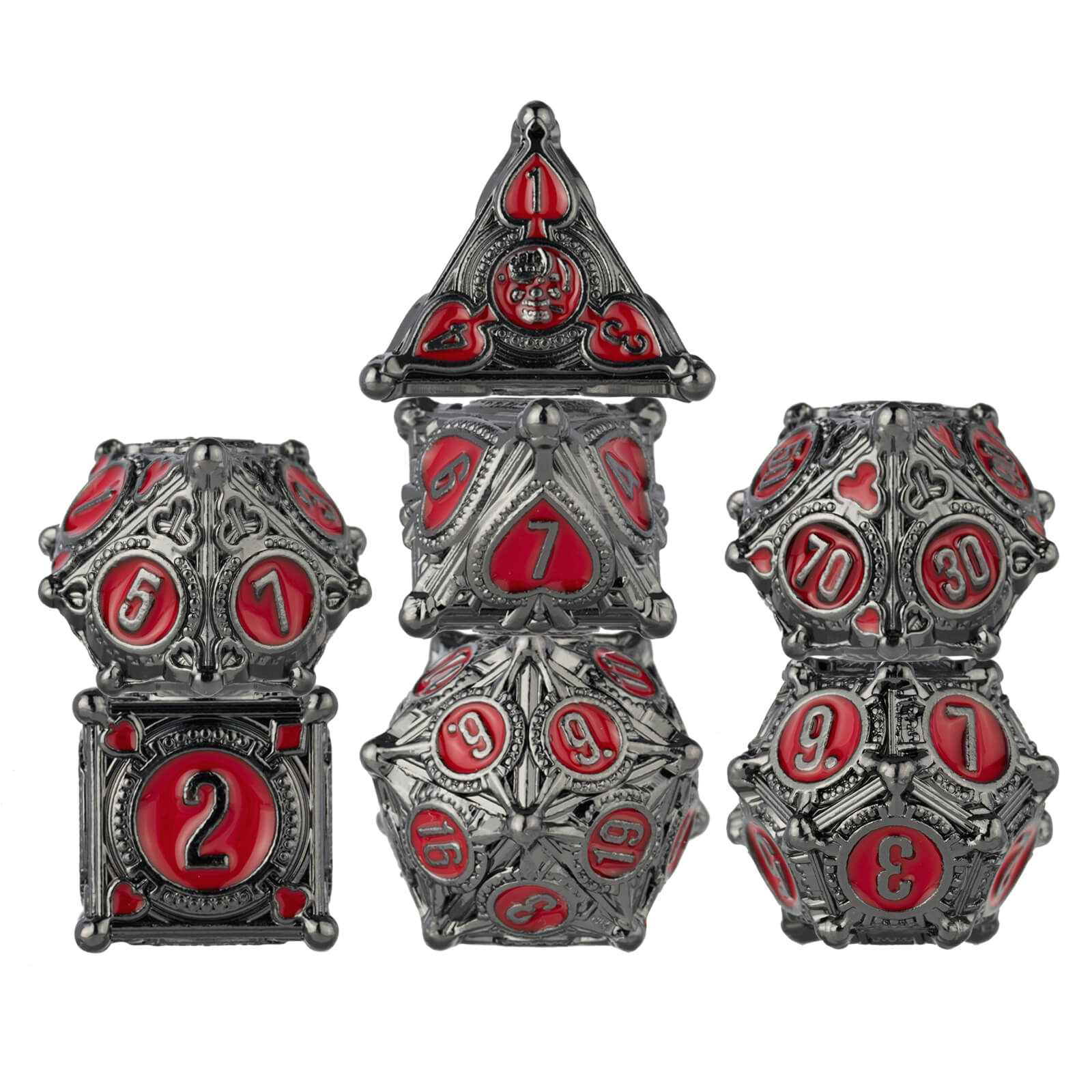 7 Wizard Polyhedral Metal DD Dice Set - Black Nickel Red - Dice of Dragons