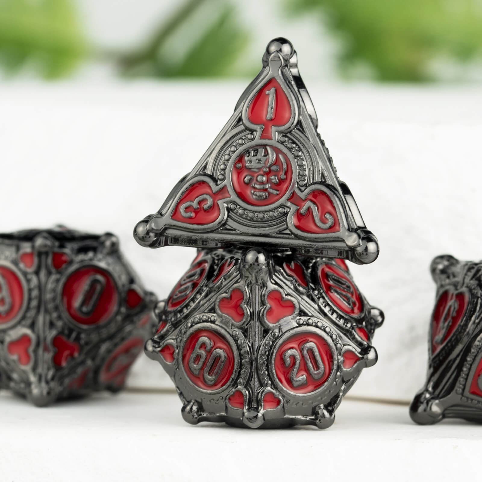 7 Wizard Polyhedral Metal DD Dice Set - Black Nickel Red - Dice of Dragons