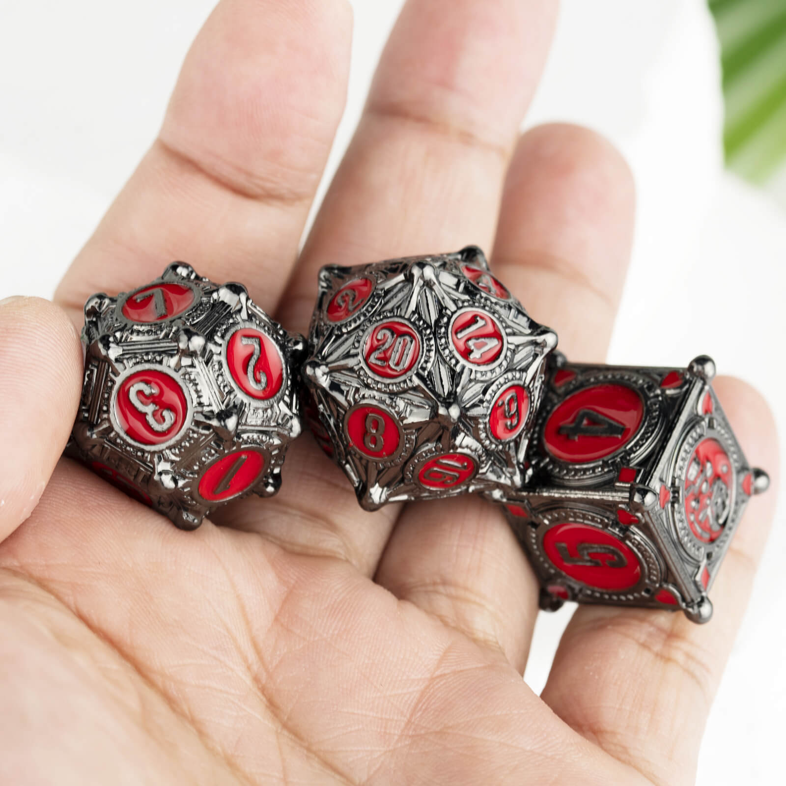 7 Wizard Polyhedral Metal DD Dice Set - Black Nickel Red - Dice of Dragons