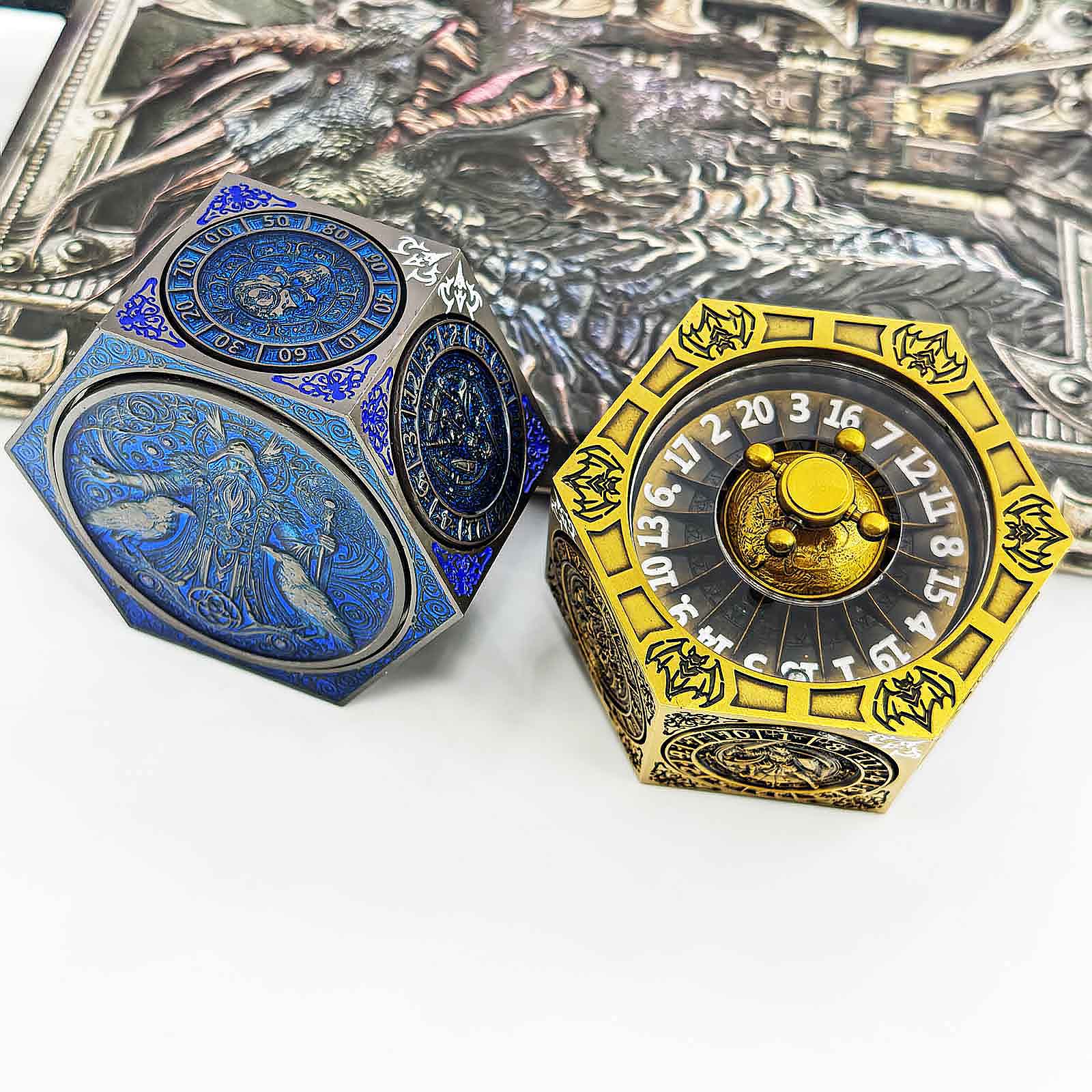 7 in 1 Odin and the Raven Bat Cthulhu Dragon Metal DnD Roulette Wheel Dice 8-sided - Dice of Dragons