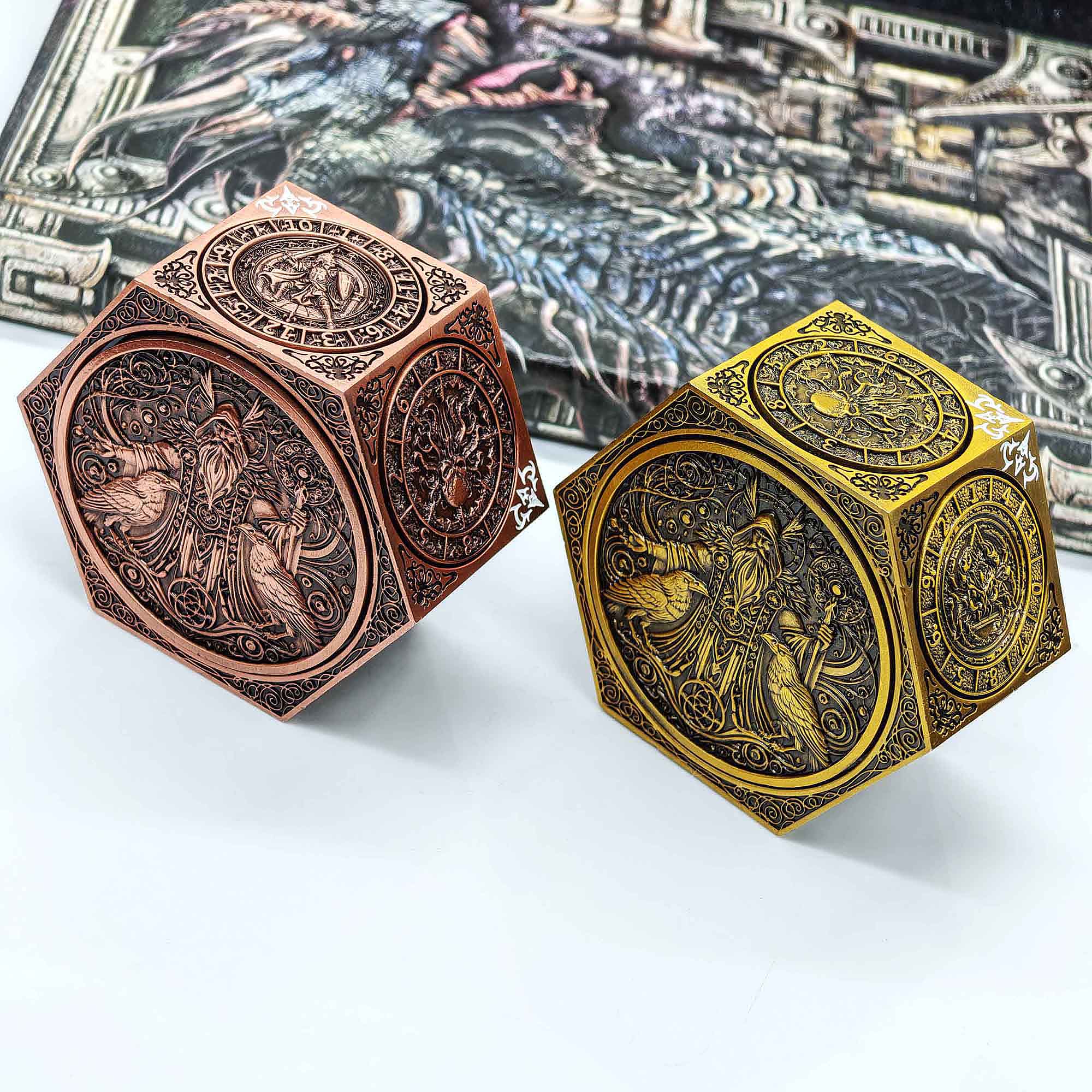 7 in 1 Odin and the Raven Bat Cthulhu Dragon Metal DnD Roulette Wheel Dice 8-sided - Dice of Dragons