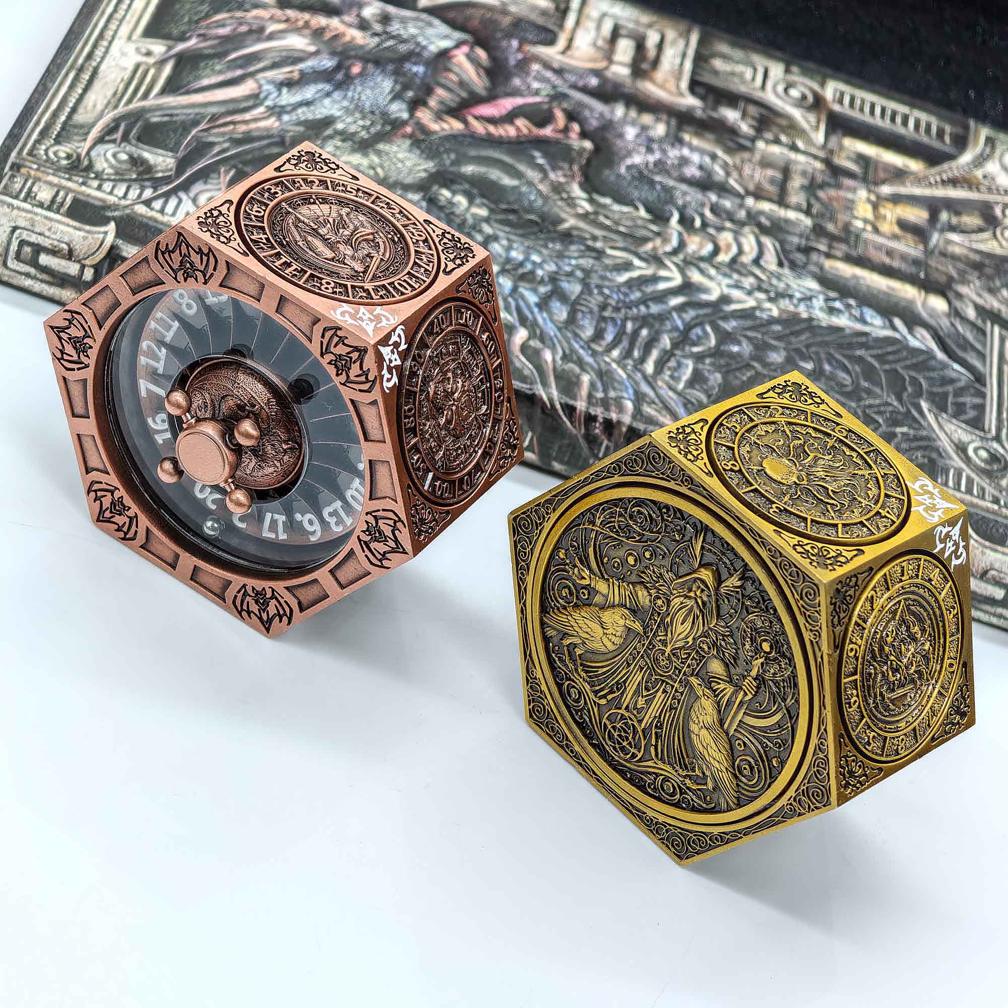 7 in 1 Odin and the Raven Bat Cthulhu Dragon Metal DnD Roulette Wheel Dice 8-sided - Dice of Dragons