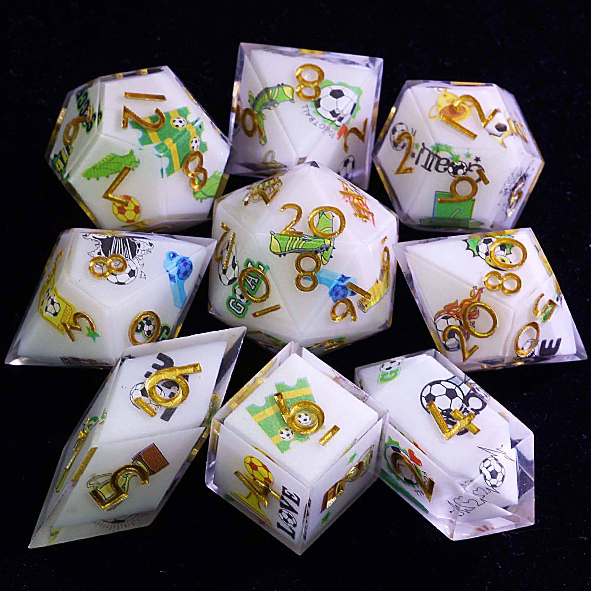 9 Football Set of D&D Dice Soccer Final Whistle - Dice of Dragons