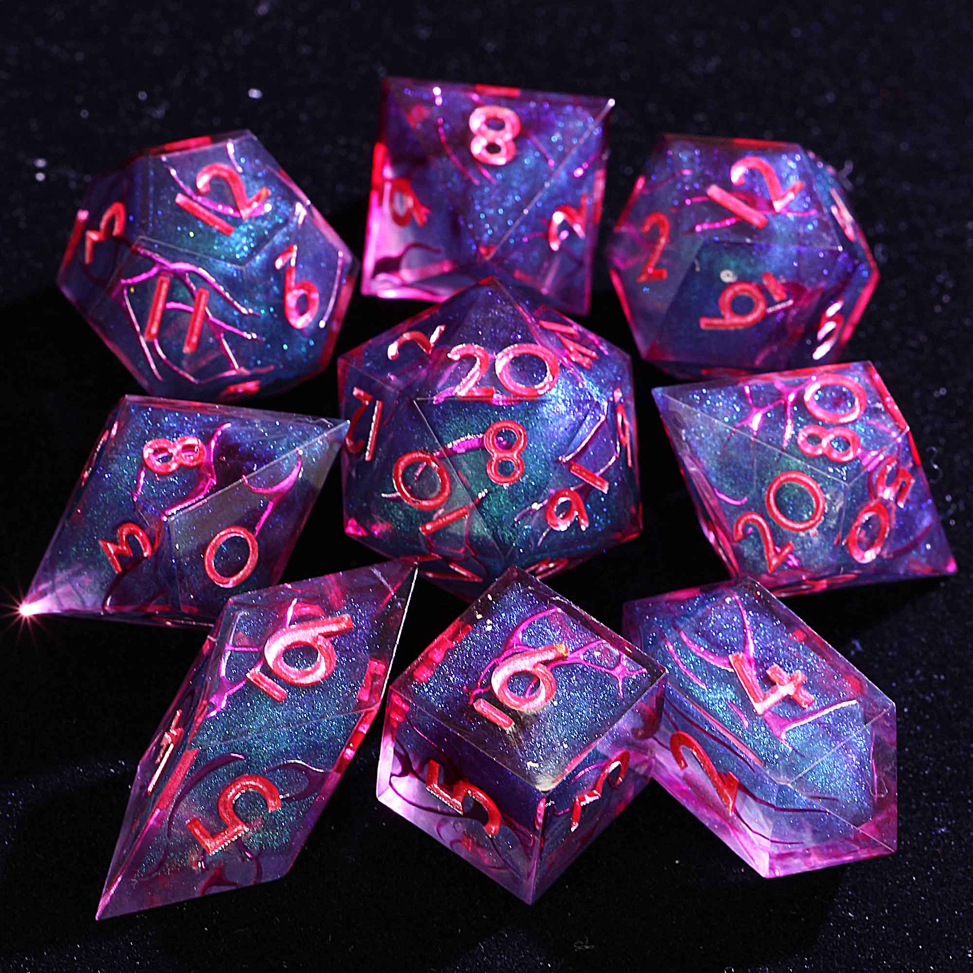 9 Polyhedral Resin D and D Dice Set Vermilion Edict Mist