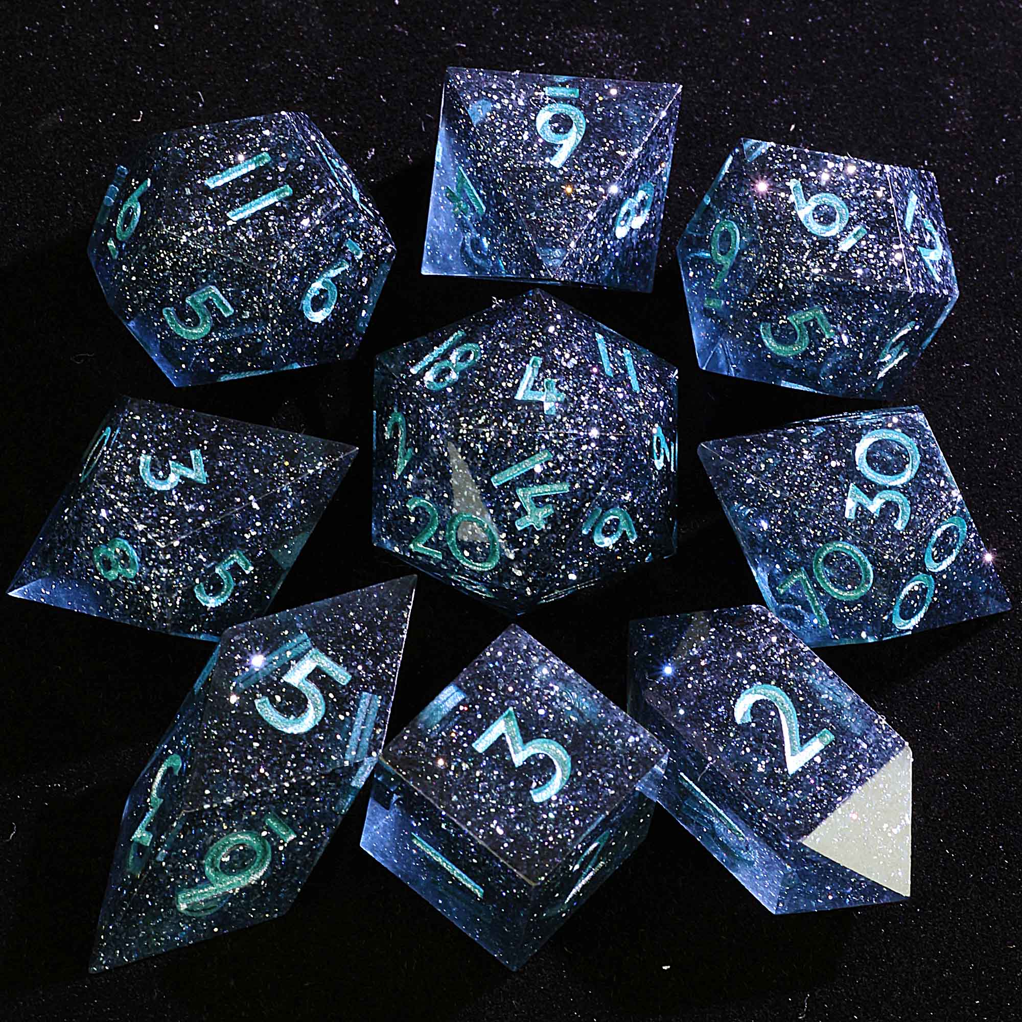 9 Polyhedral Resin D and D Dice Sets Voidstar Nebula