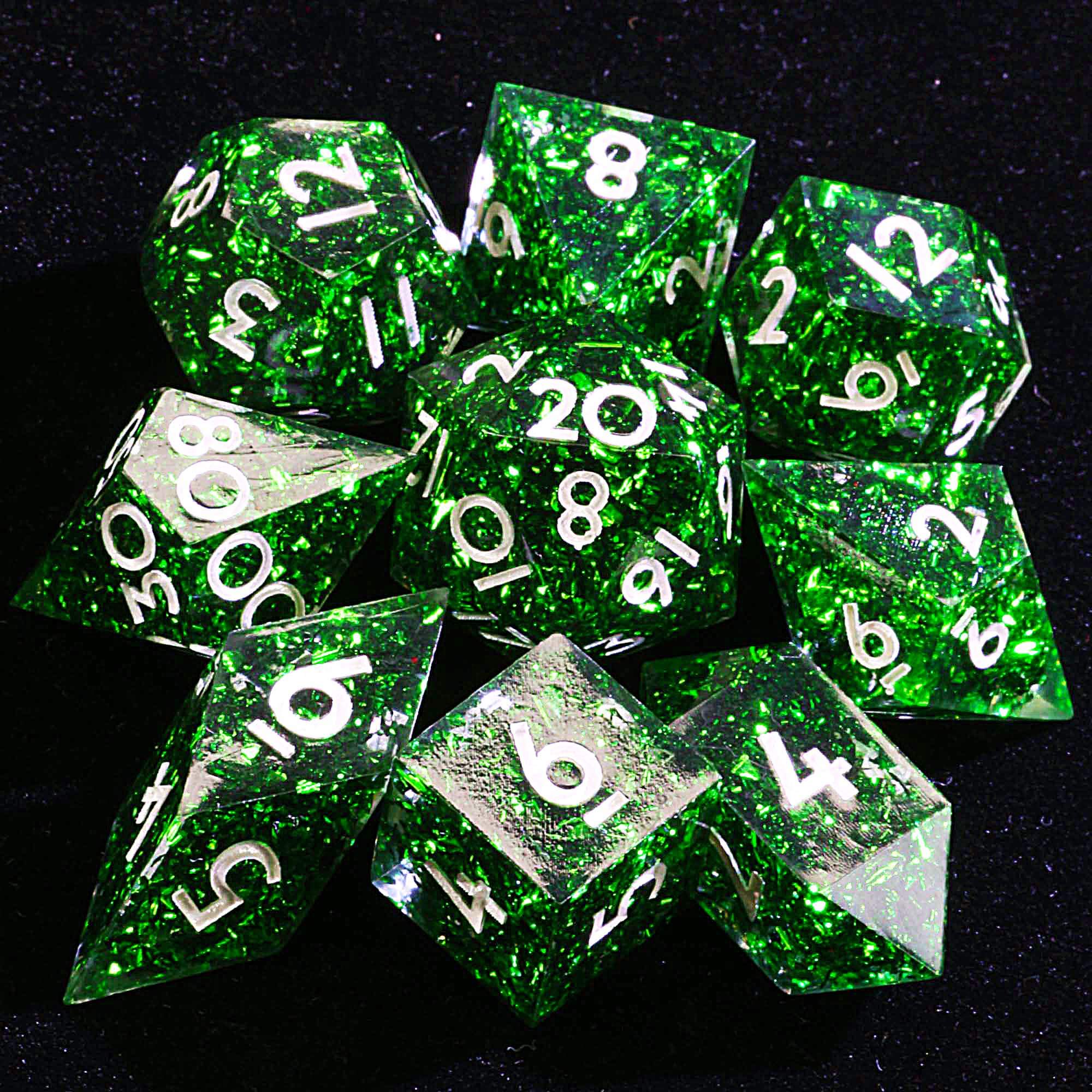 9 Polyhedral Resin D and D Set Dice Peacock Green Foil