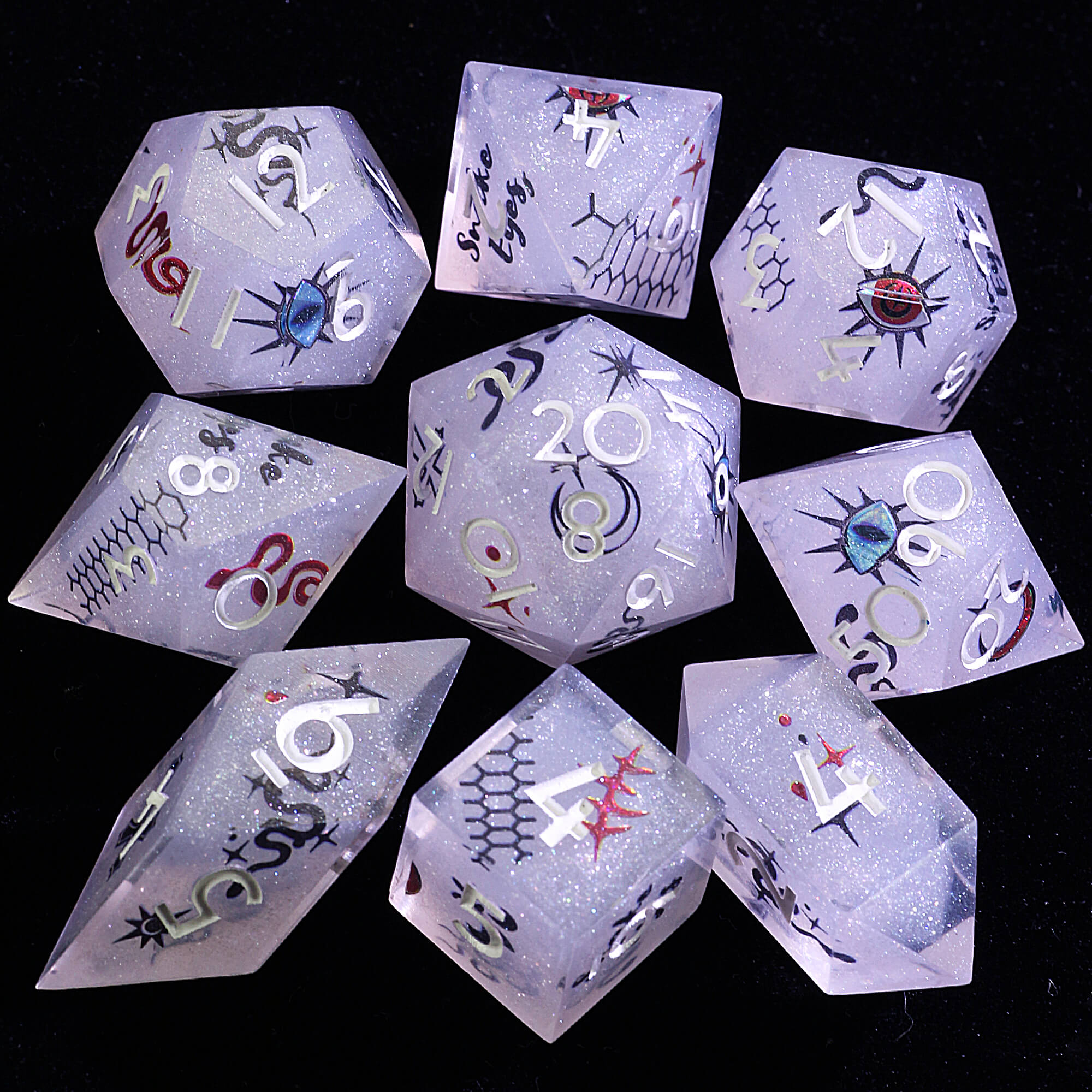 9 Polyhedral Resin D and D Sets Dice Death Gaze Serpent - Dice of Dragons