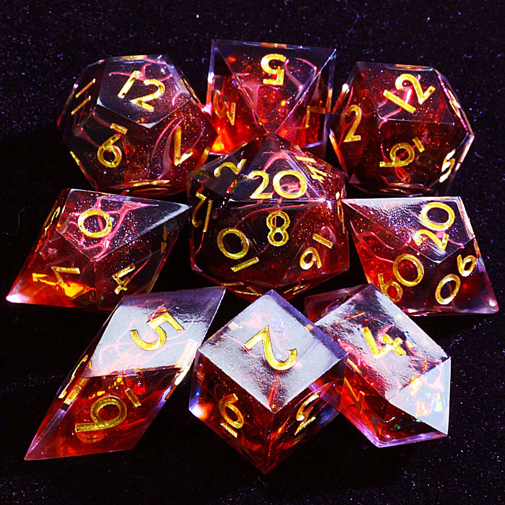 9 Polyhedral Resin D and D Sets Dice Ember Flame Mist