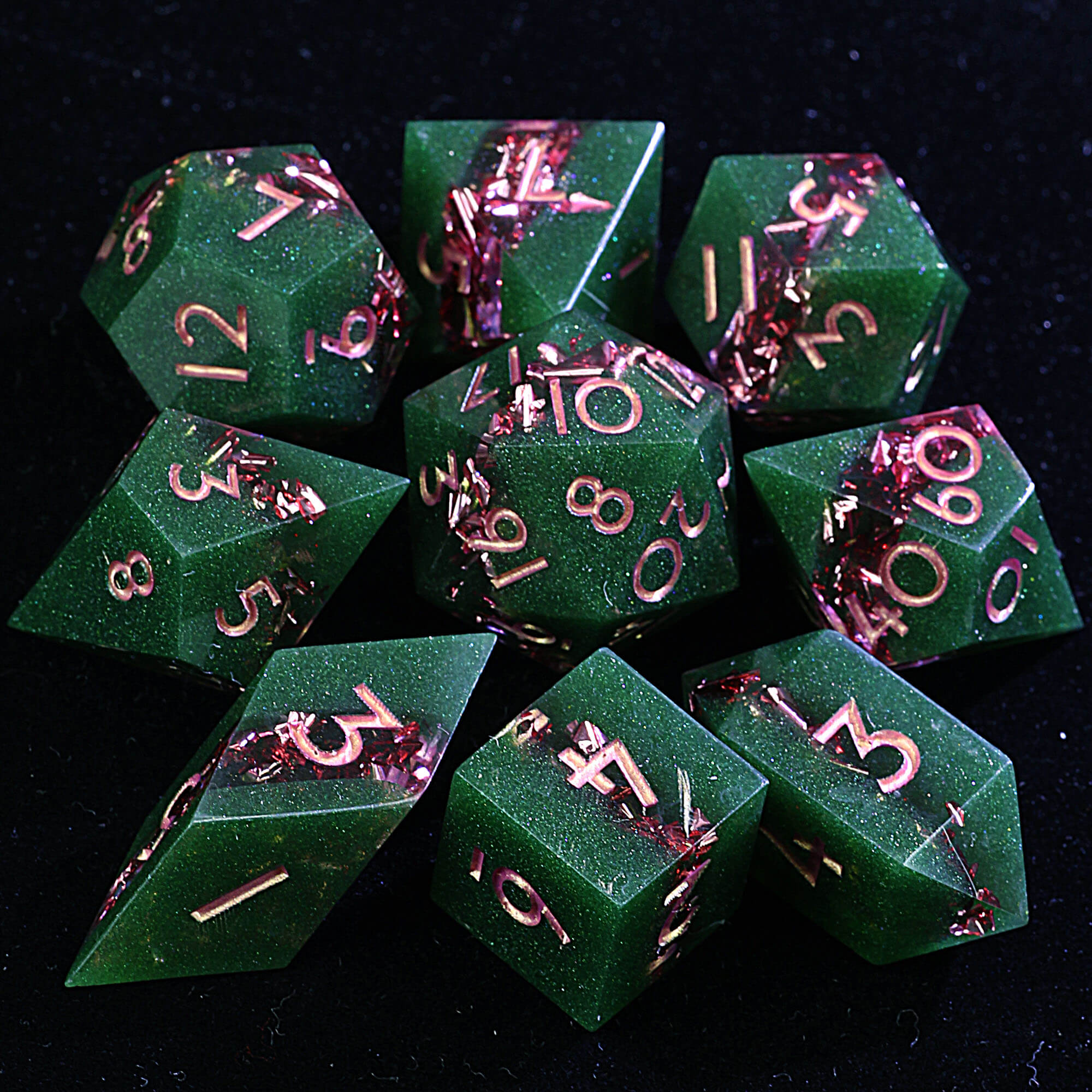 9 Polyhedral Resin D and D set of Dice Abyssal Crown Foil - Dice of Dragons