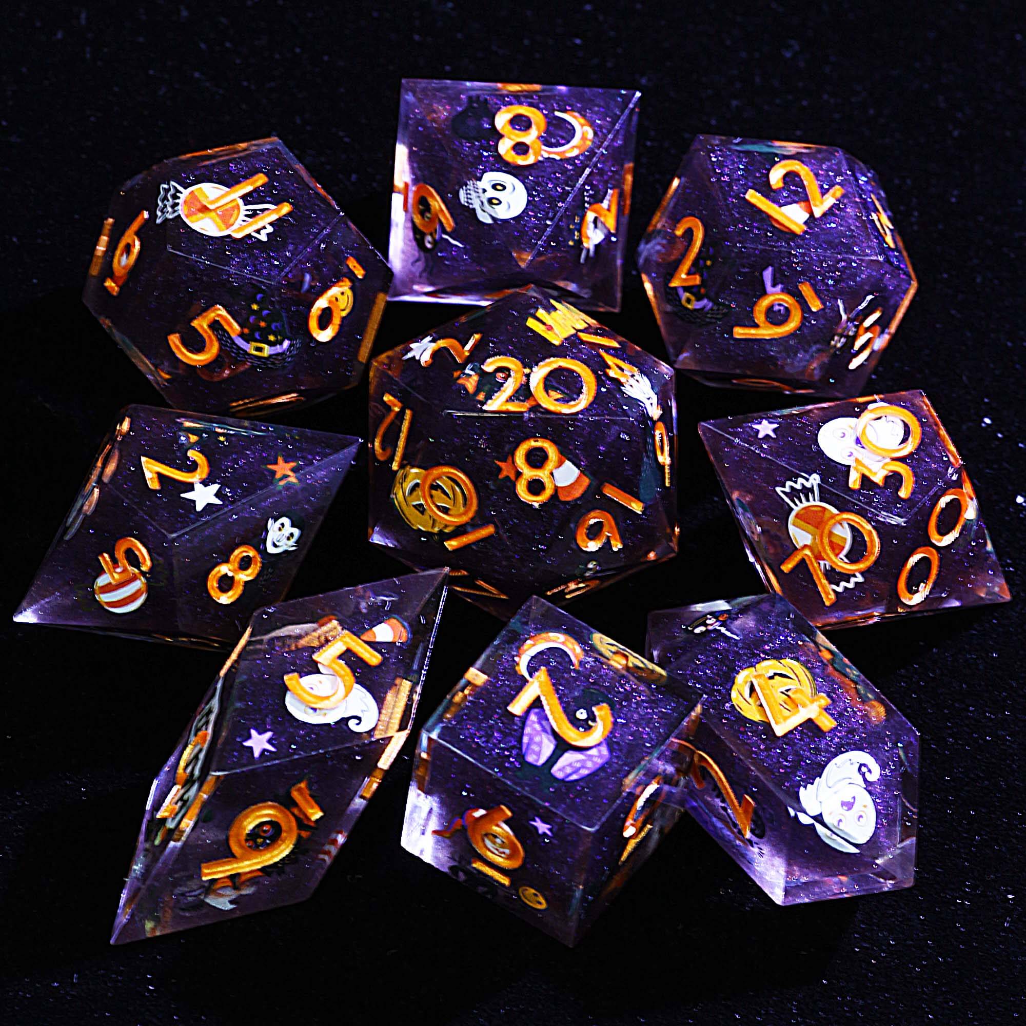 9 Polyhedral Resin D and D set of Dice Gothic Halloween Vampire Ghost