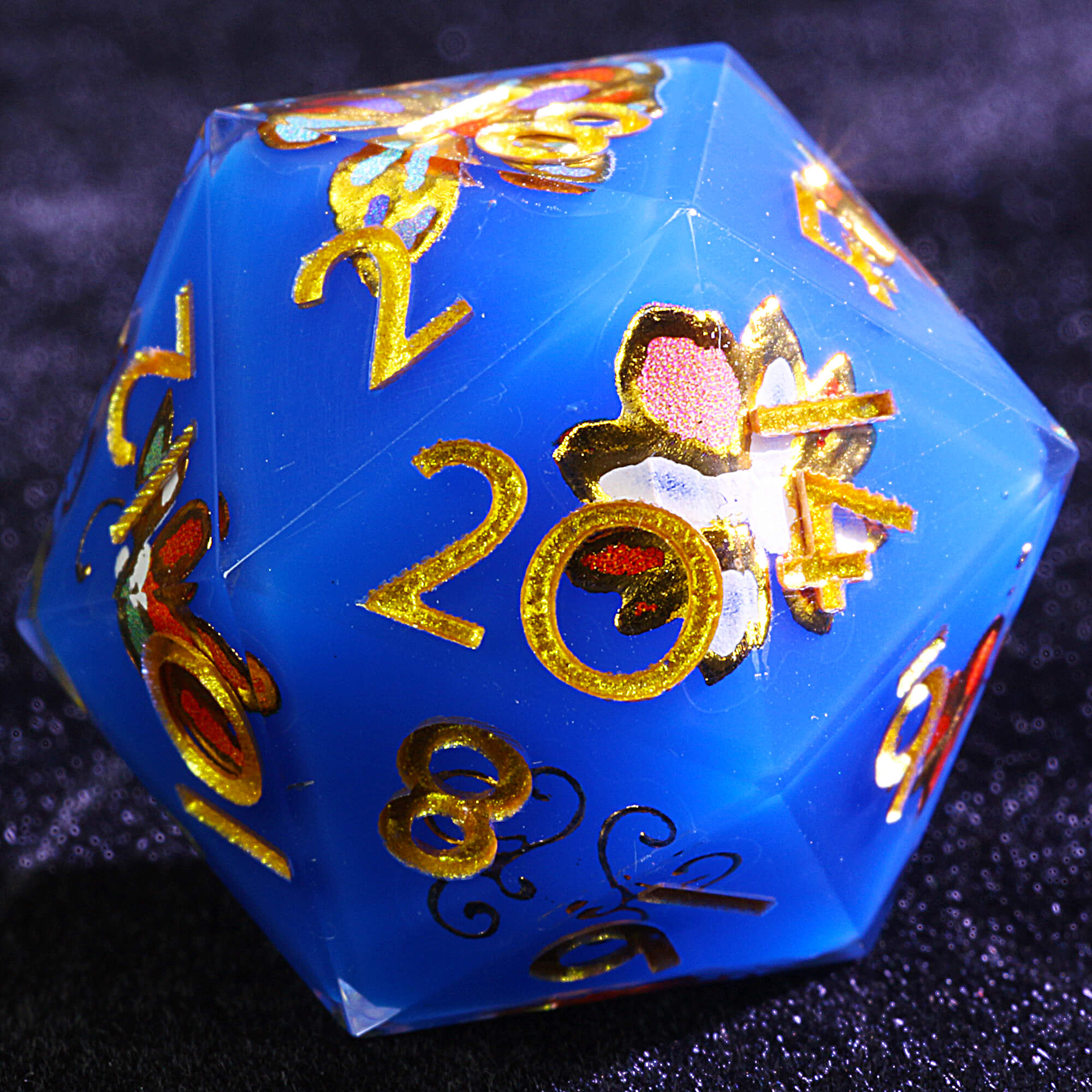 9 Polyhedral Resin Set D&D Dice Azure Rose Garden