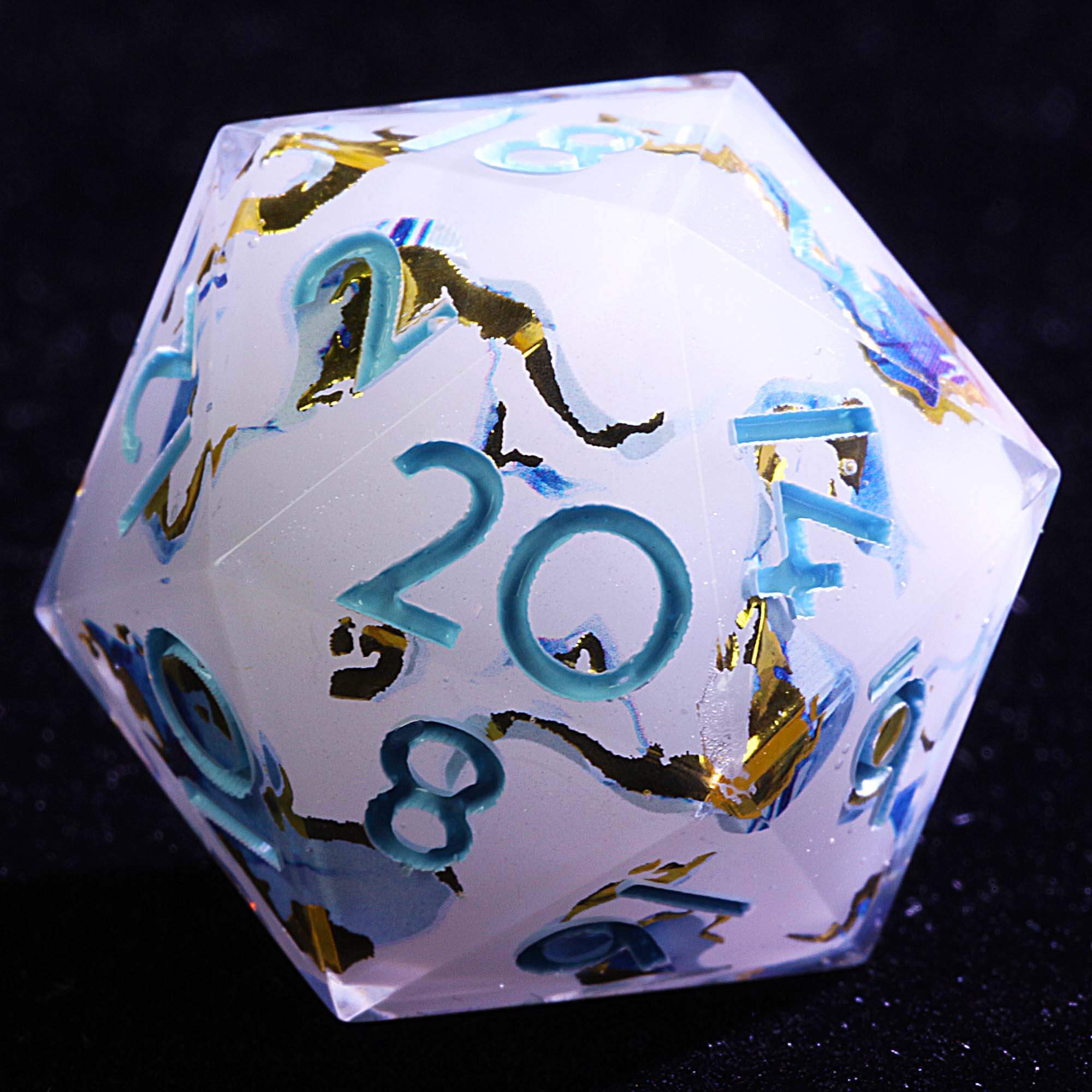 9 Polyhedral Resin Set of Dice D and D Celestial Aqua Ribbon - Dice of Dragons