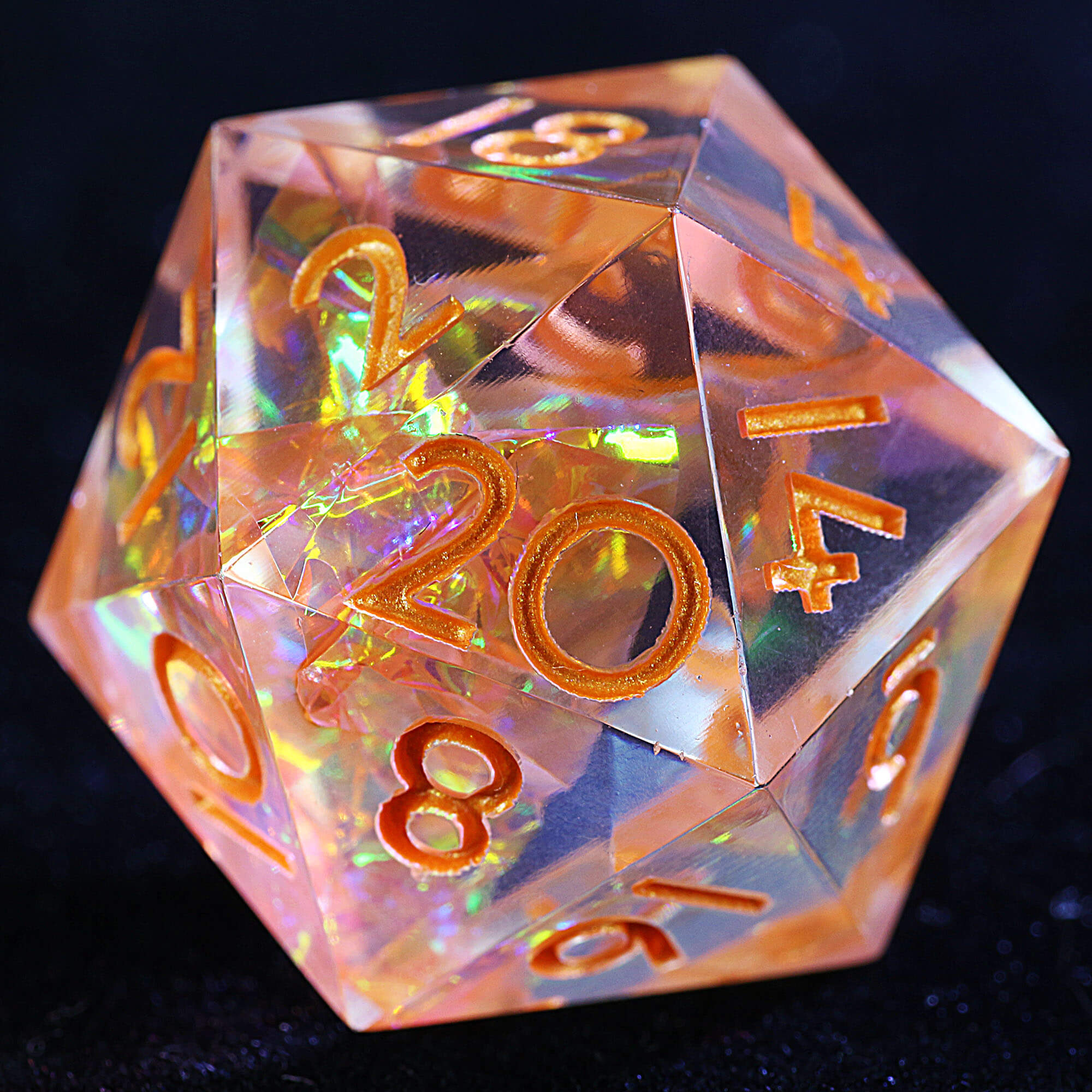 9 Polyhedral Resin Set of Dice DD Ember Holograph - Dice of Dragons