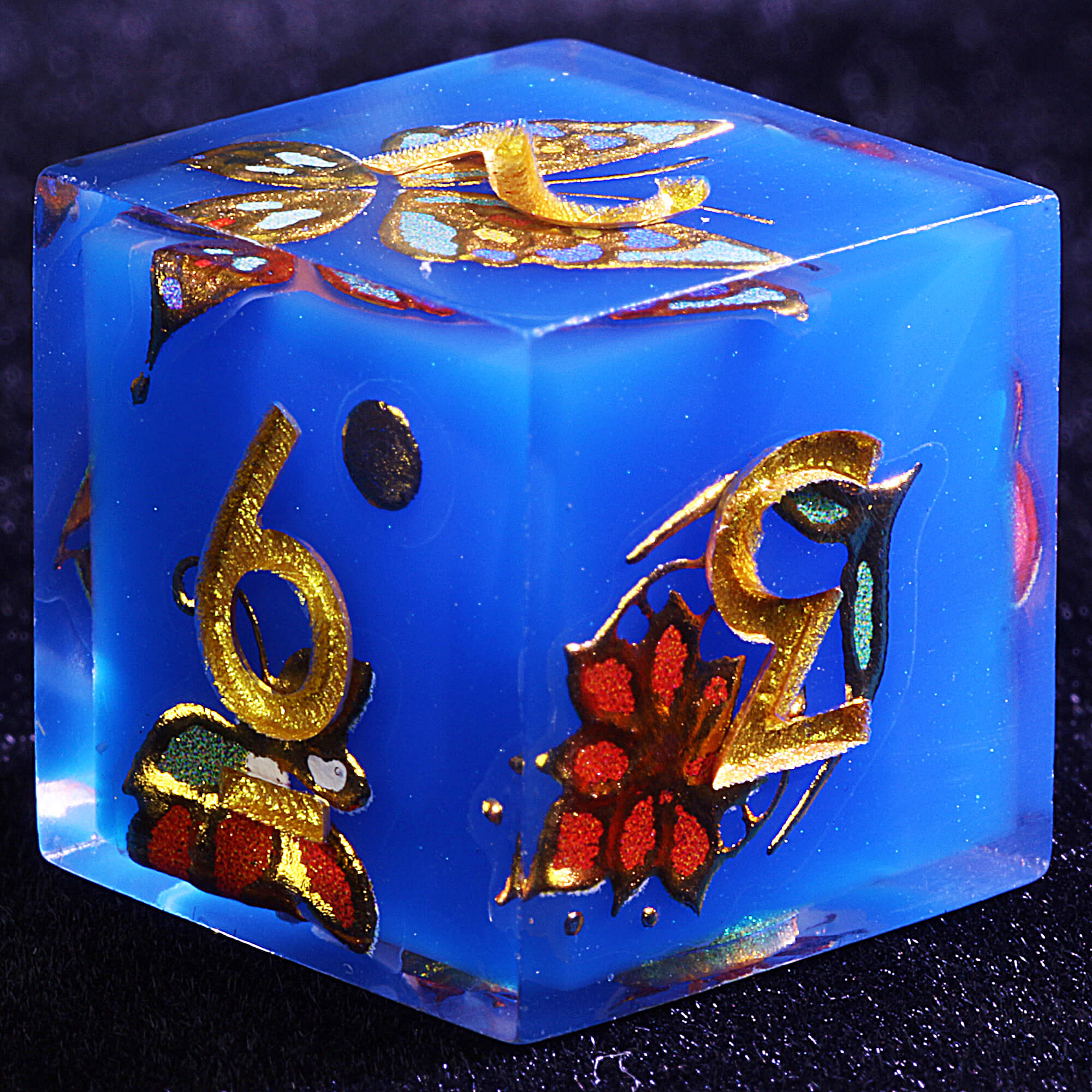 9 Polyhedral Resin Set D&D Dice Azure Rose Garden