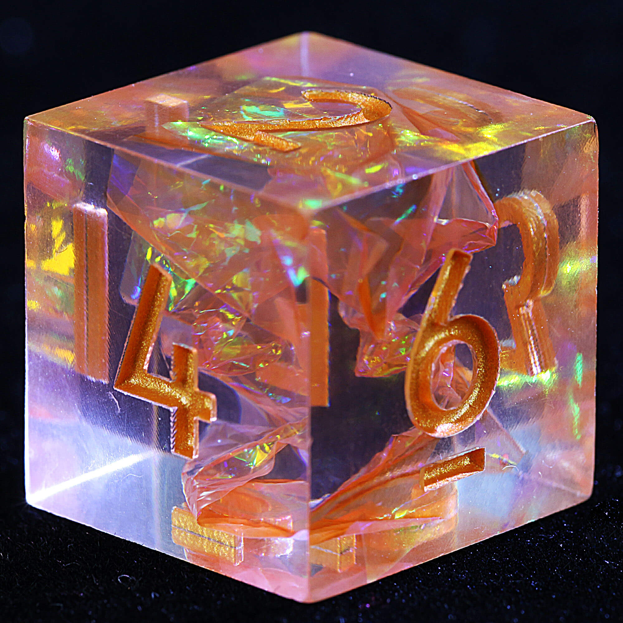 9 Polyhedral Resin Set of Dice DD Ember Holograph - Dice of Dragons