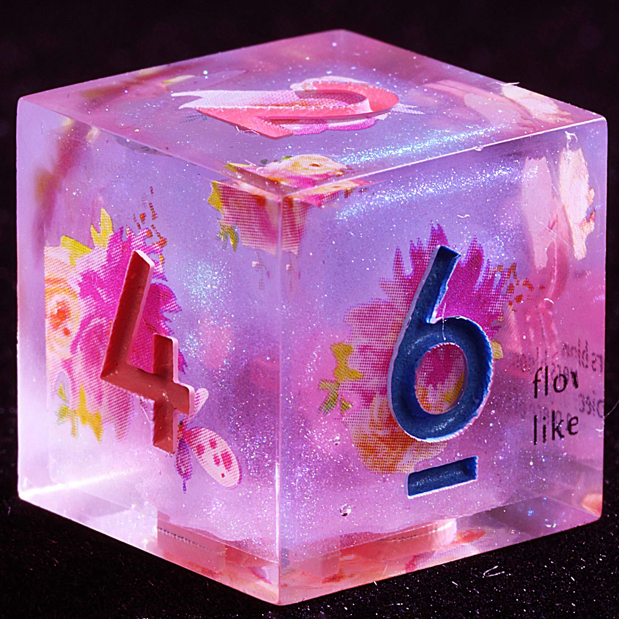 9 Polyhedral Resin Set of Dice D&D Blossom Script Mirage - Dice of Dragons