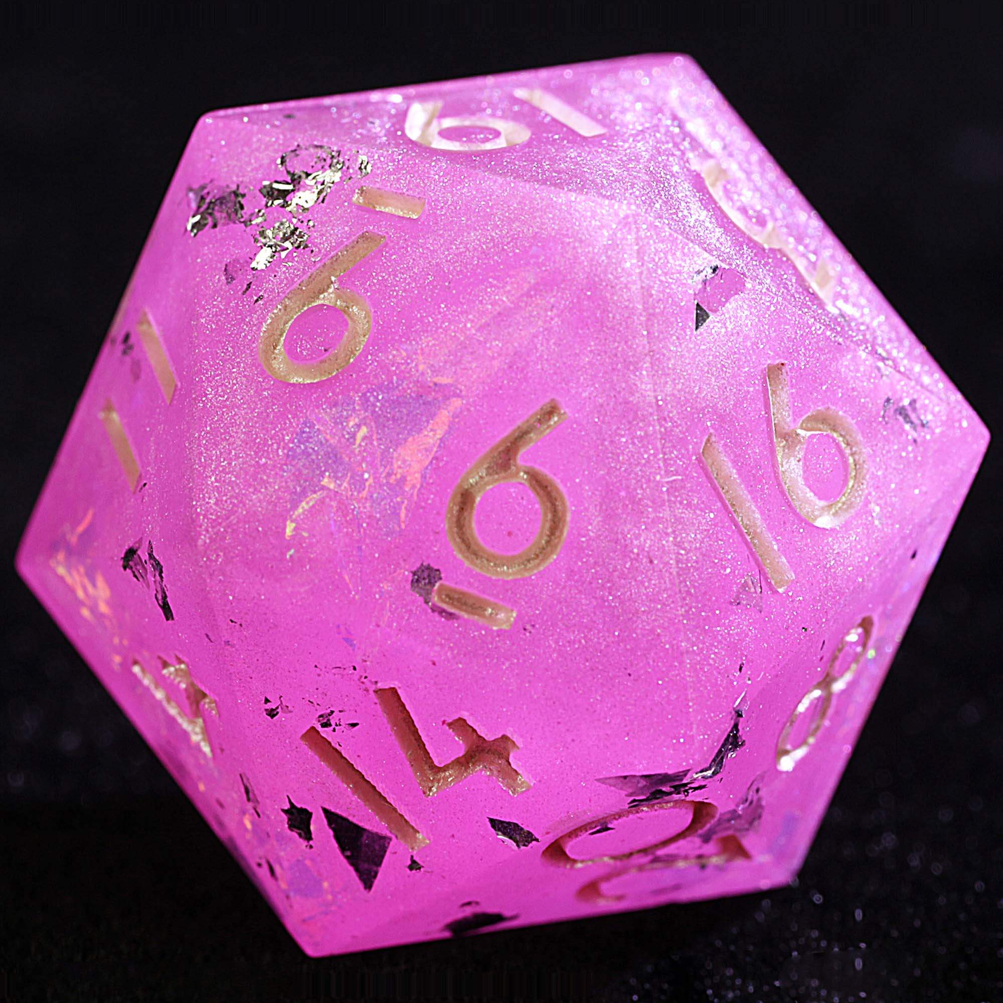 9 Polyhedral Resin DD Set of Dice Pink with Silver Foil - Dice of Dragons