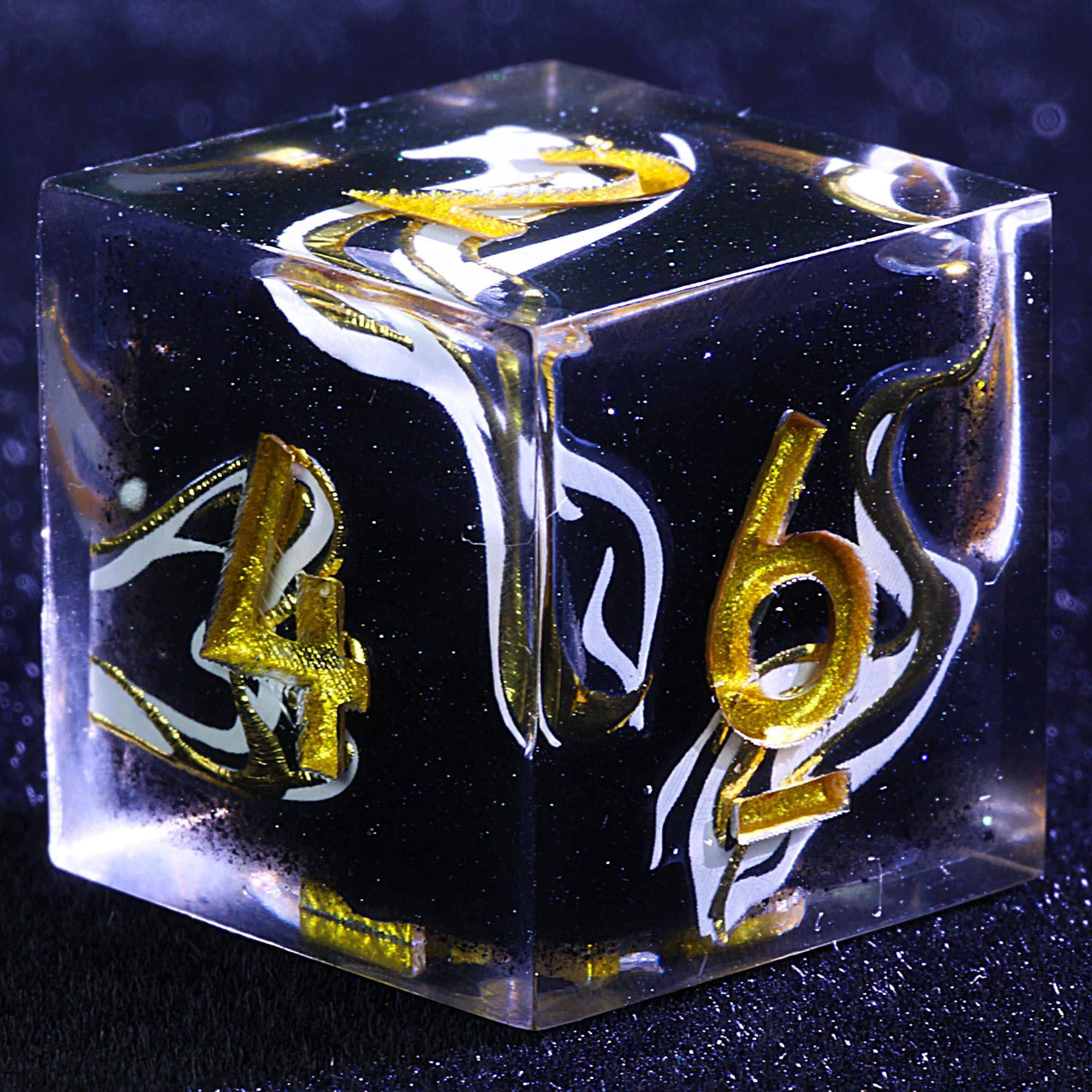 9 Polyhedral Resin DD Sets Dice Obsidian Ribbon Oath - Dice of Dragons