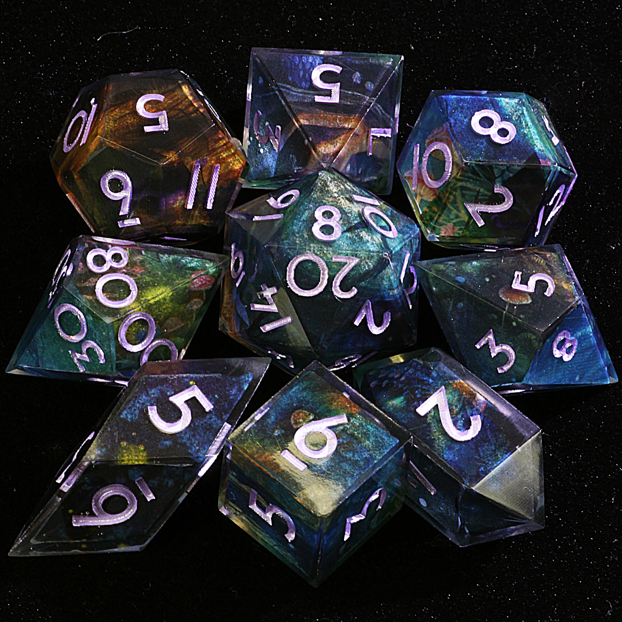 9 Polyhedral Resin DD Dice Set Underdark Spores