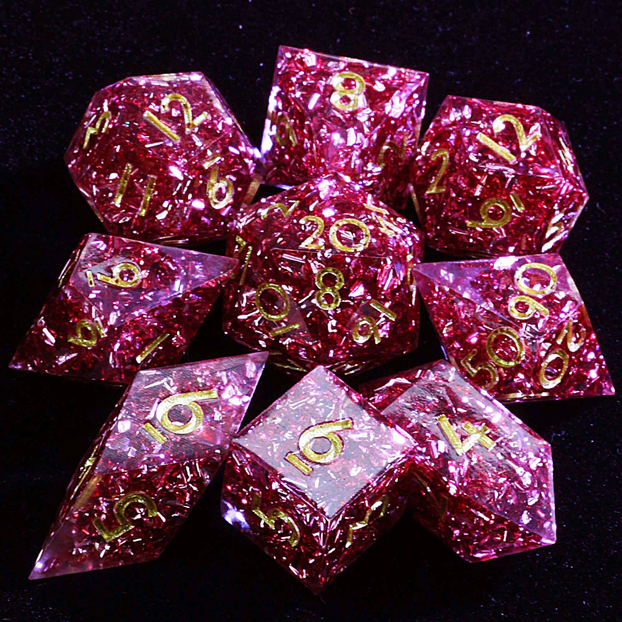 9 Polyhedral Resin DD Set Dice Rose Crimson Foil