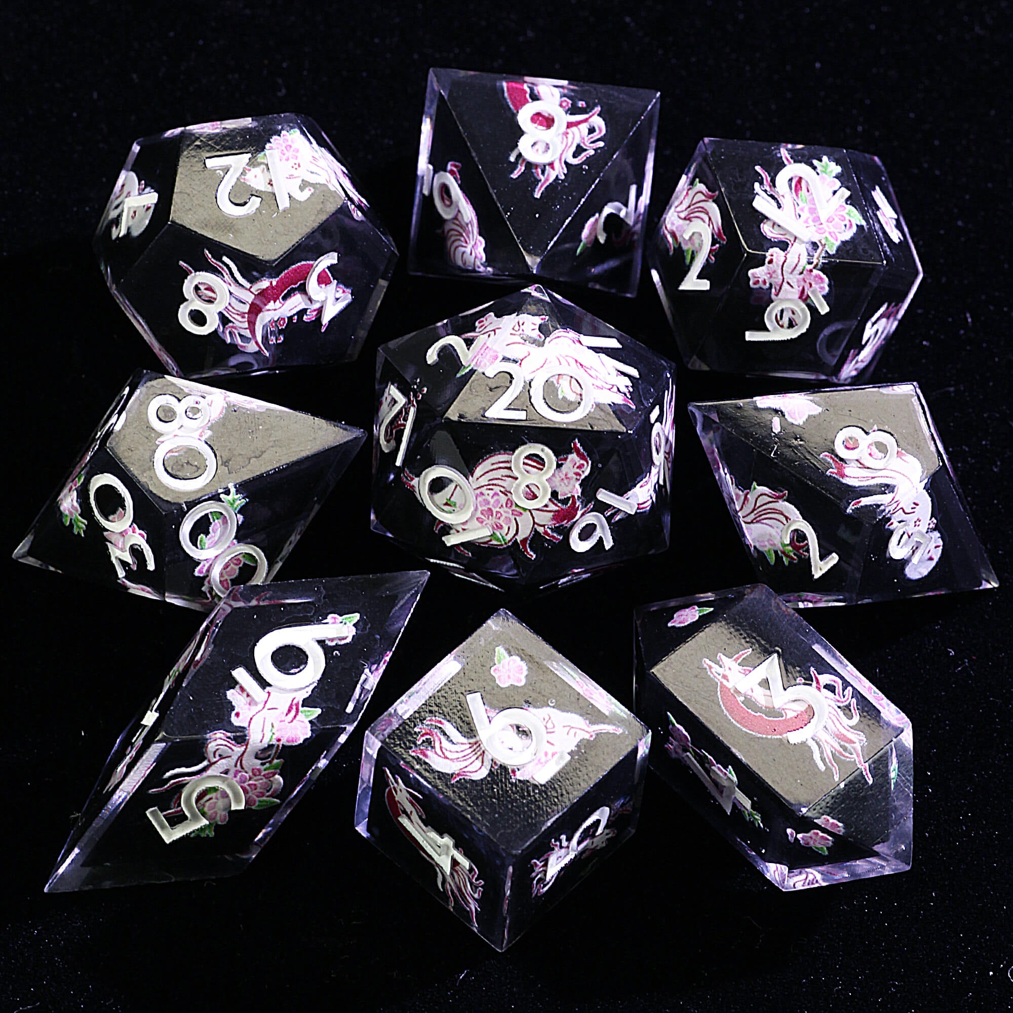 9 Polyhedral Resin DD Sets Dice Nine-Tailed Ember Oath - Dice of Dragons