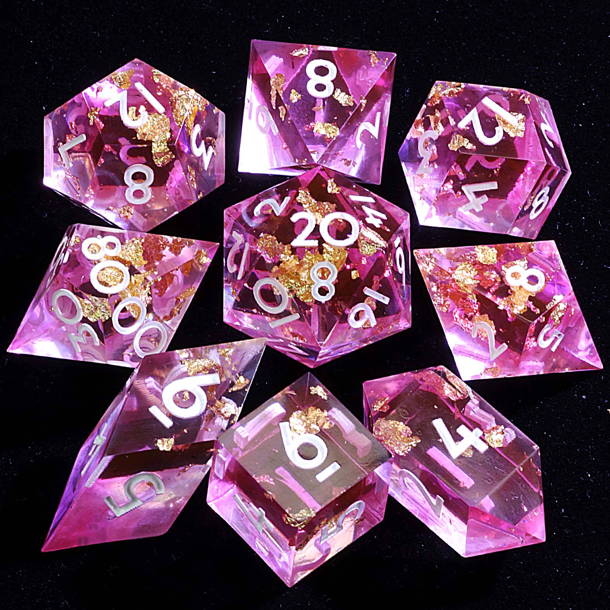9 Polyhedral Resin DD Sets of Dice Rose Gold Oath Mirage - Dice of Dragons