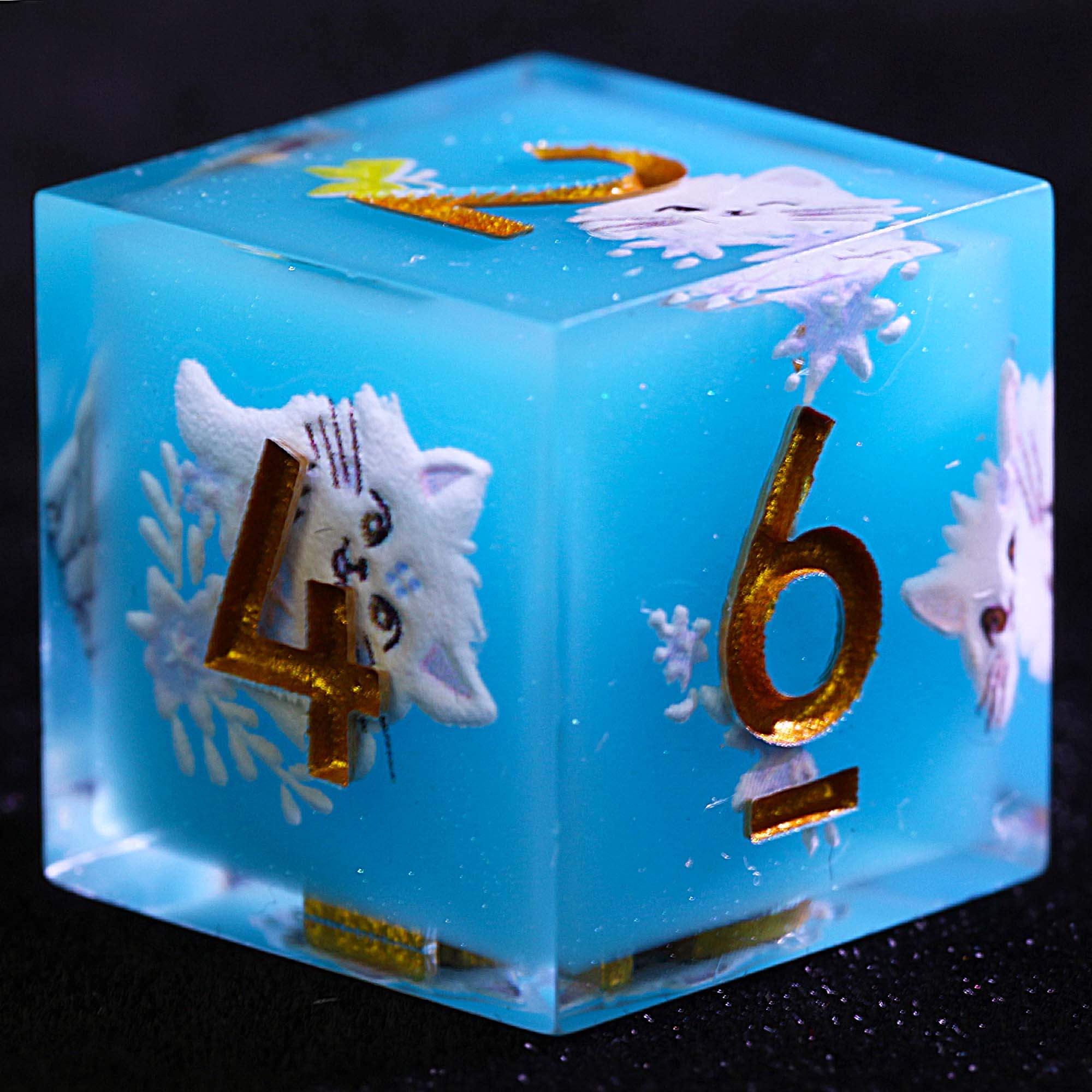 9 Polyhedral Resin Dice D and D Sets Blue Cat & Flower - Dice of Dragons