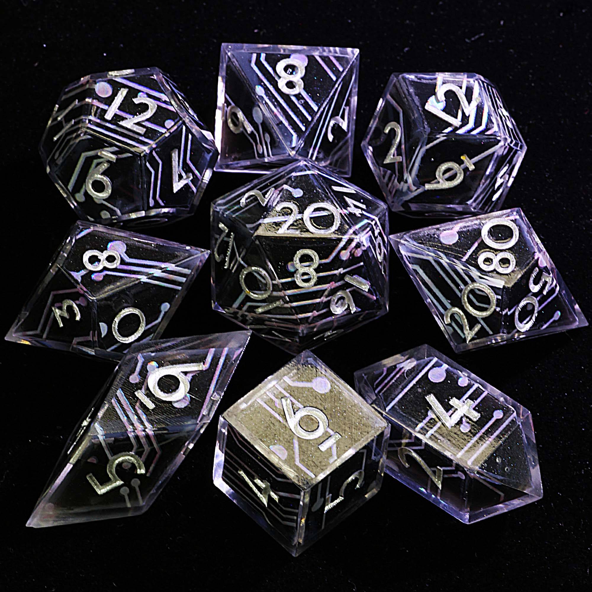 9 Polyhedral Resin Dice D and D Set Circuit Waves - Dice of Dragons