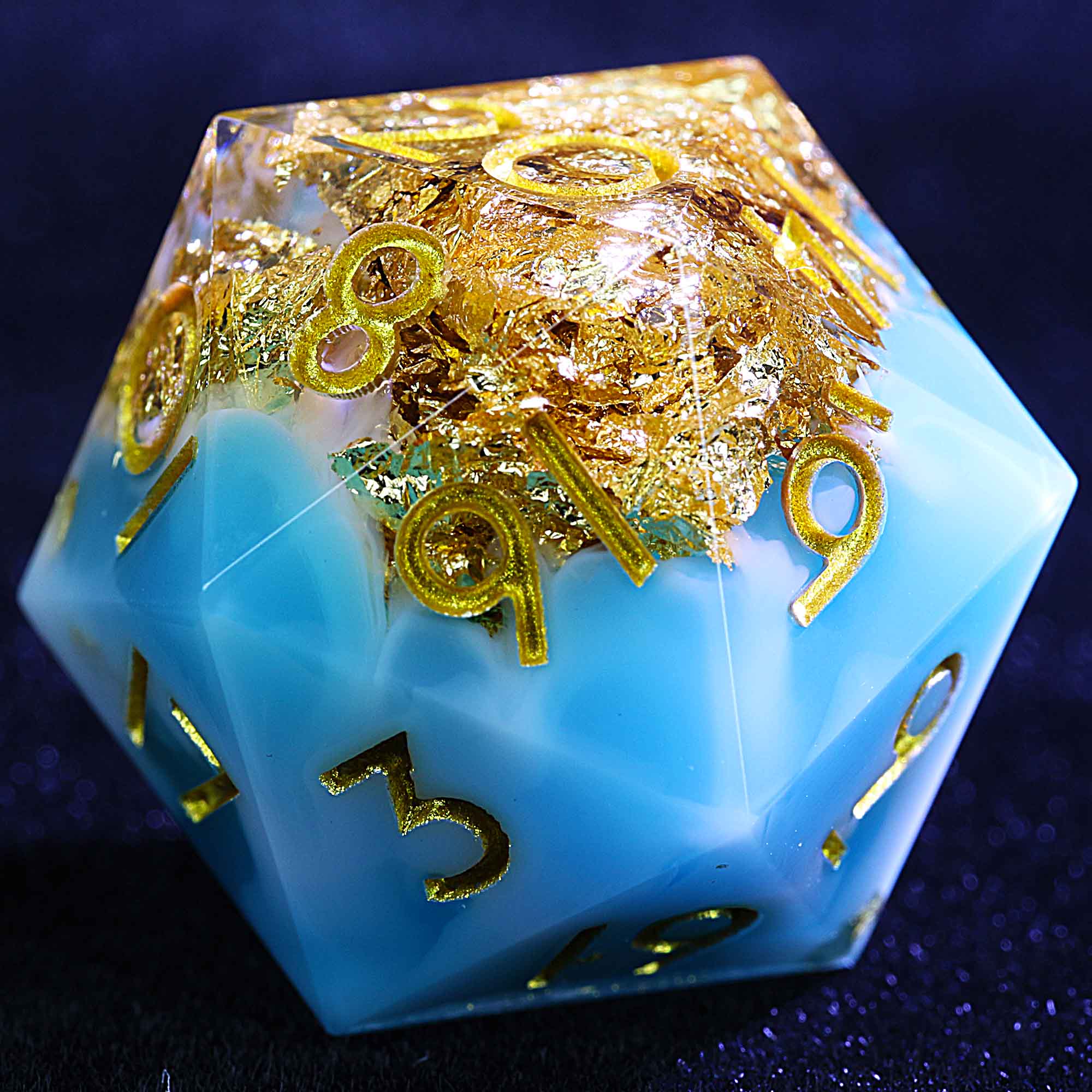 9 Polyhedral Resin Dice Set D and D Azure & Rosegold Oath