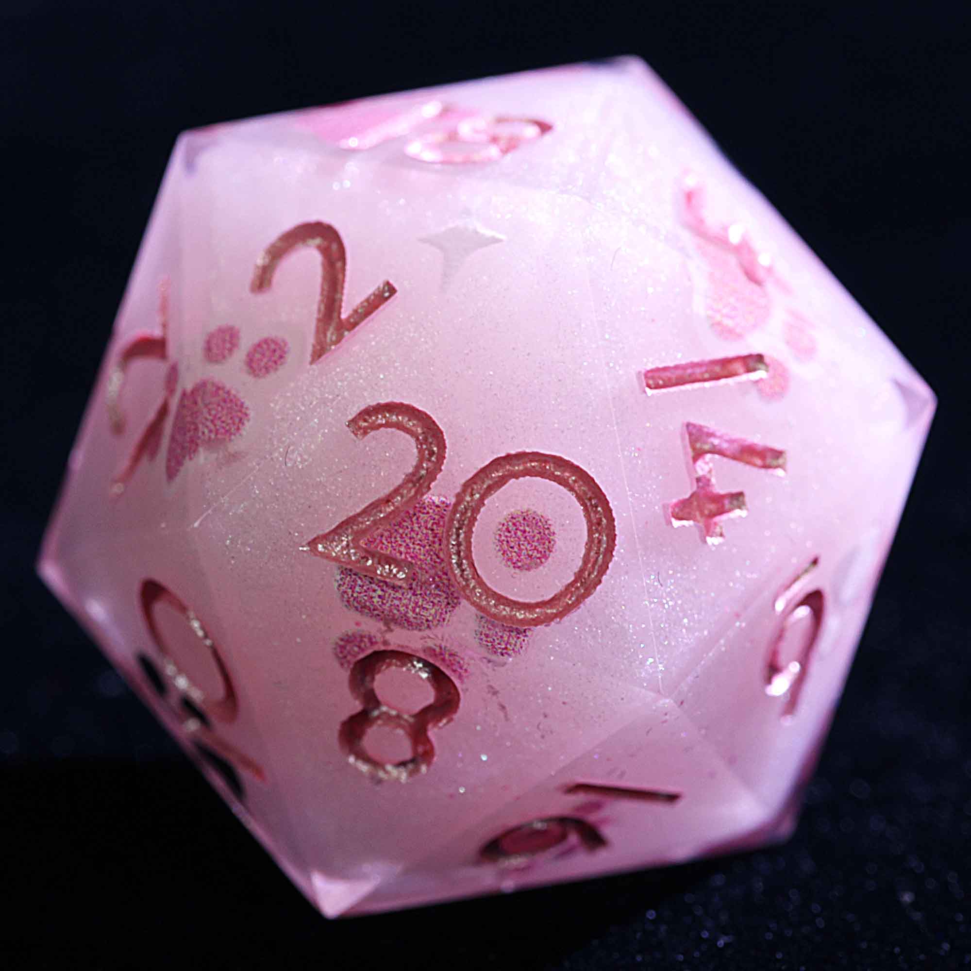 9 Polyhedral Resin Dice Set D&D Pink Cat Paws