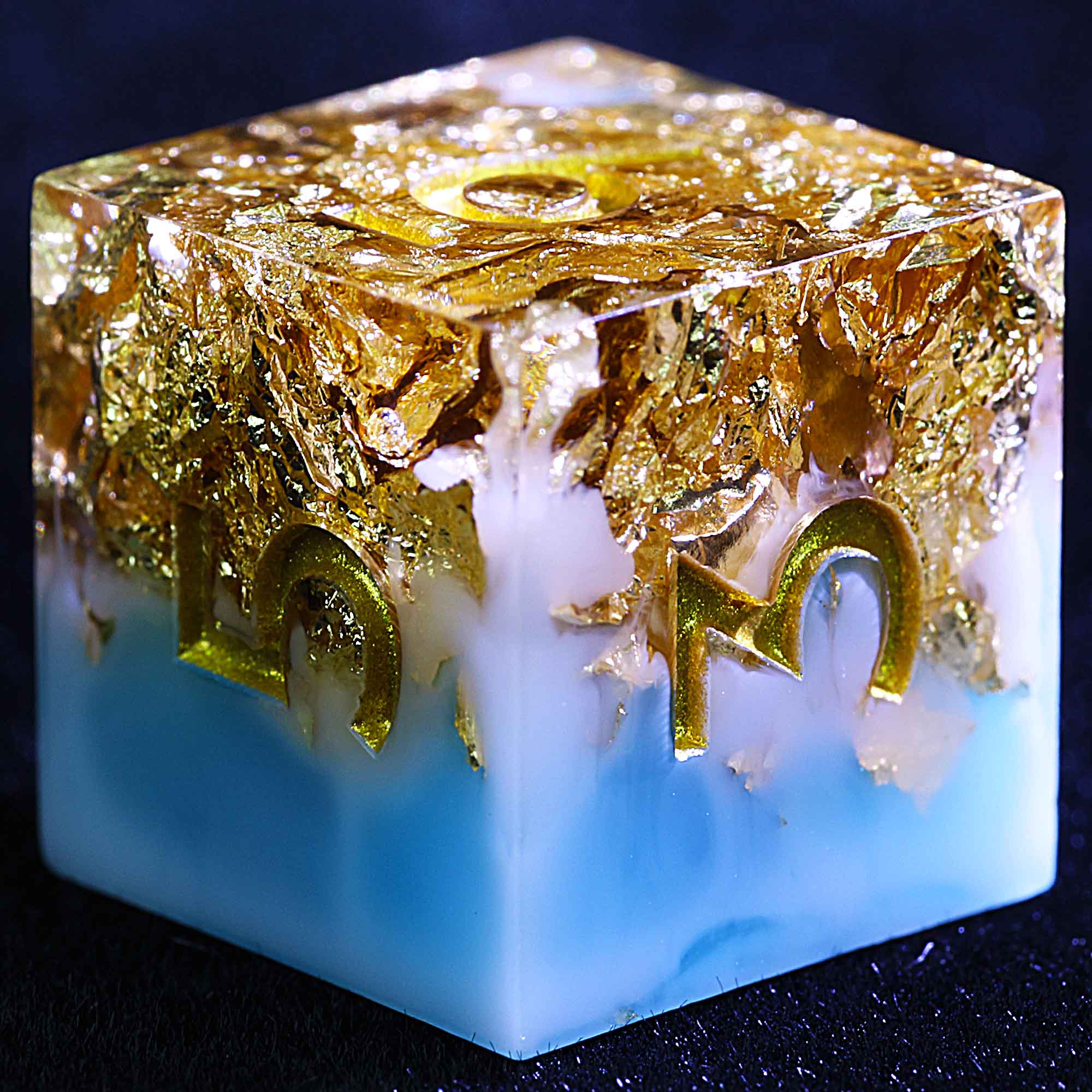 9 Polyhedral Resin Dice Set D and D Azure & Rosegold Oath