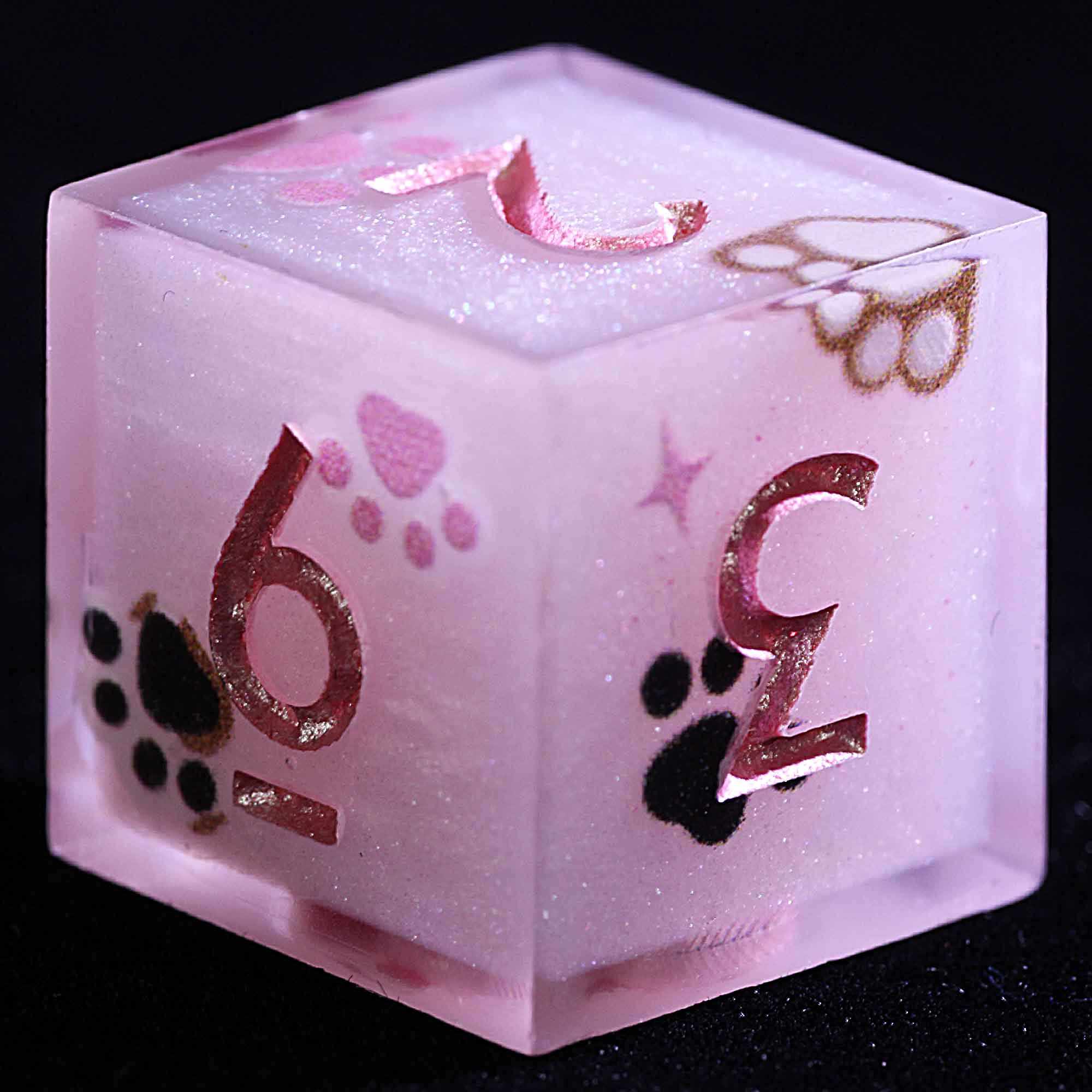 9 Polyhedral Resin Dice Set D&D Pink Cat Paws