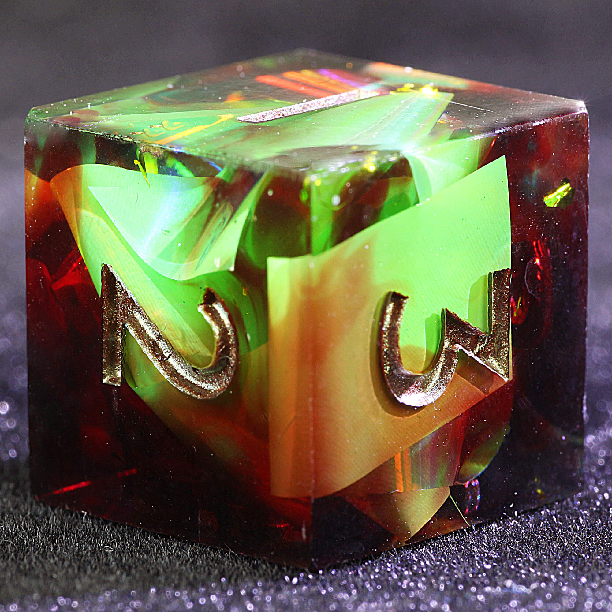 9 Polyhedral Resin Dice Sets D&D Trinity Holographic Scorch - Dice of Dragons