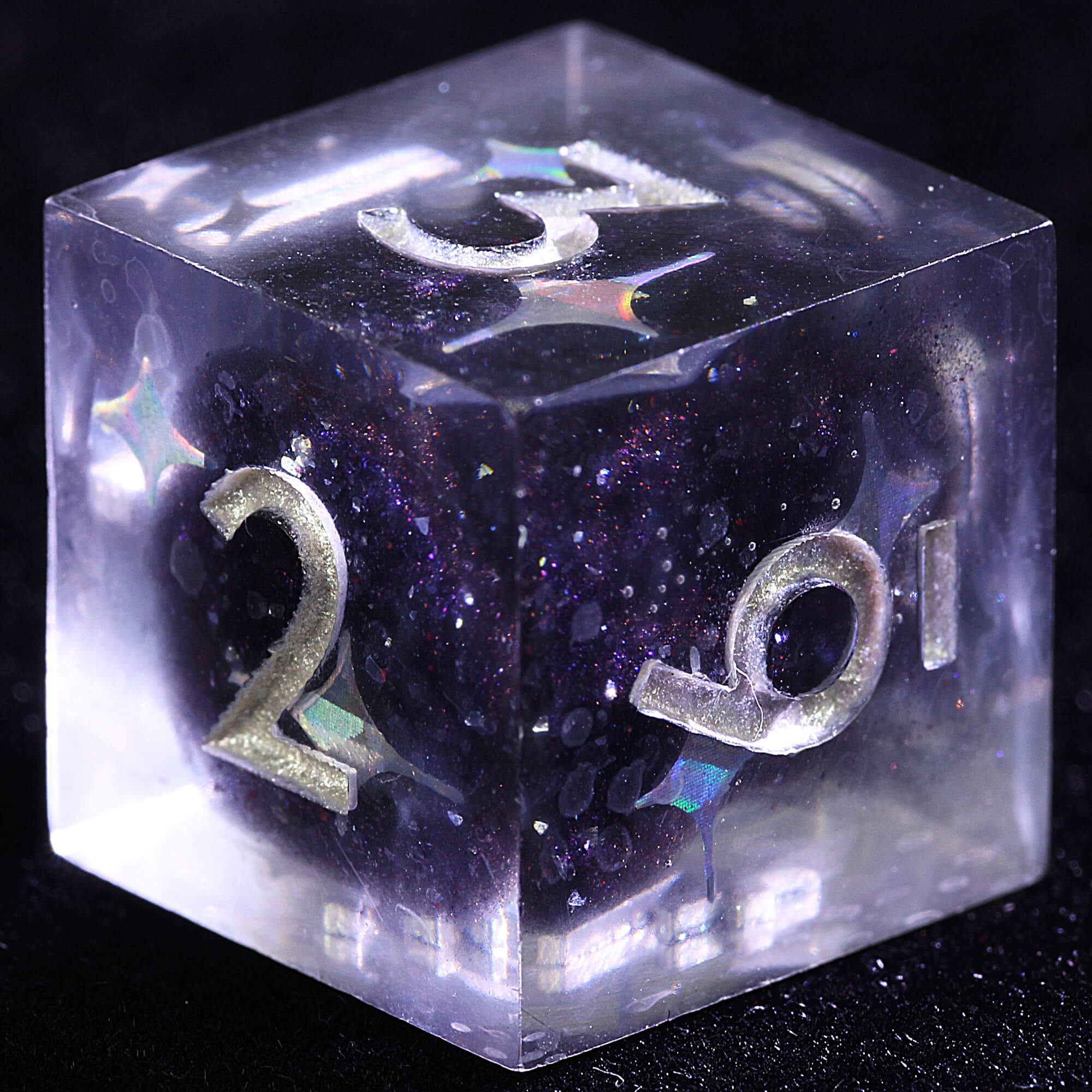 9 Polyhedral Resin Dice DnD Set Void Star Silver - Dice of Dragons