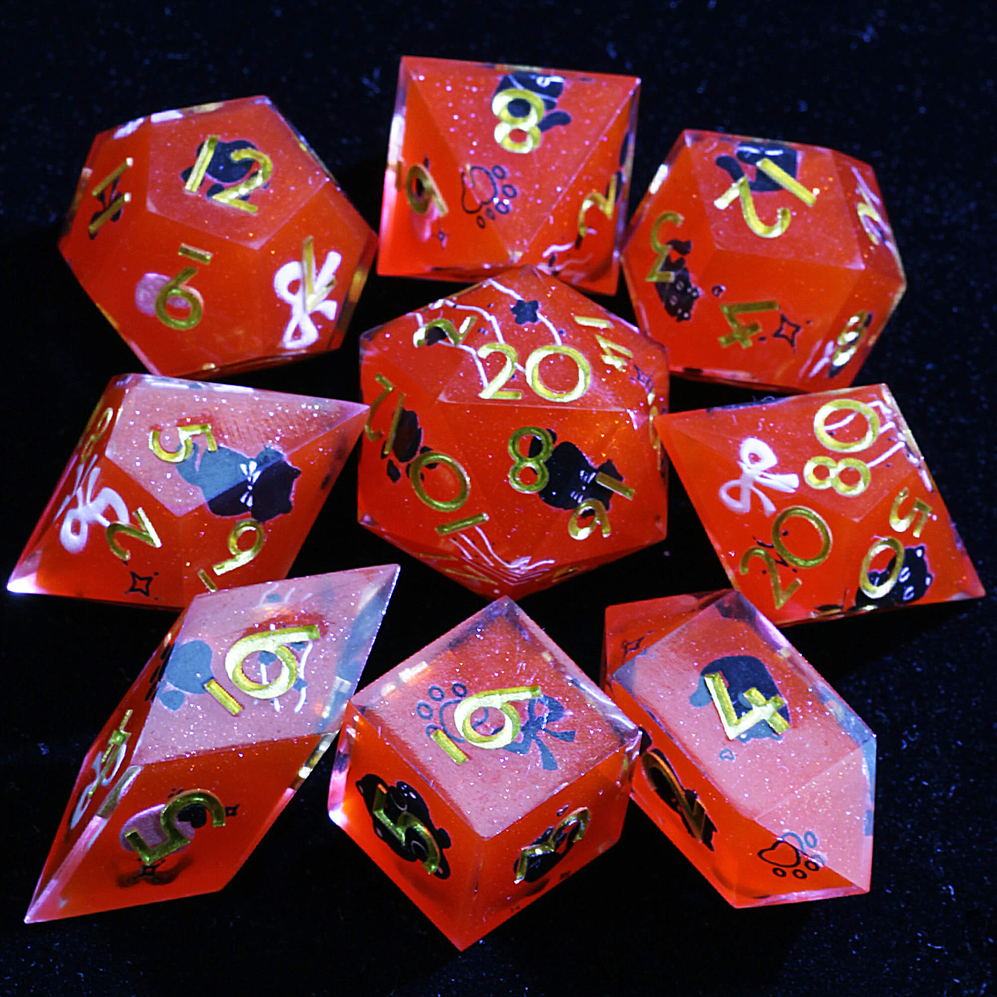 9 Polyhedral Resin Dice D&D Sets Crimson Paw - Dice of Dragons