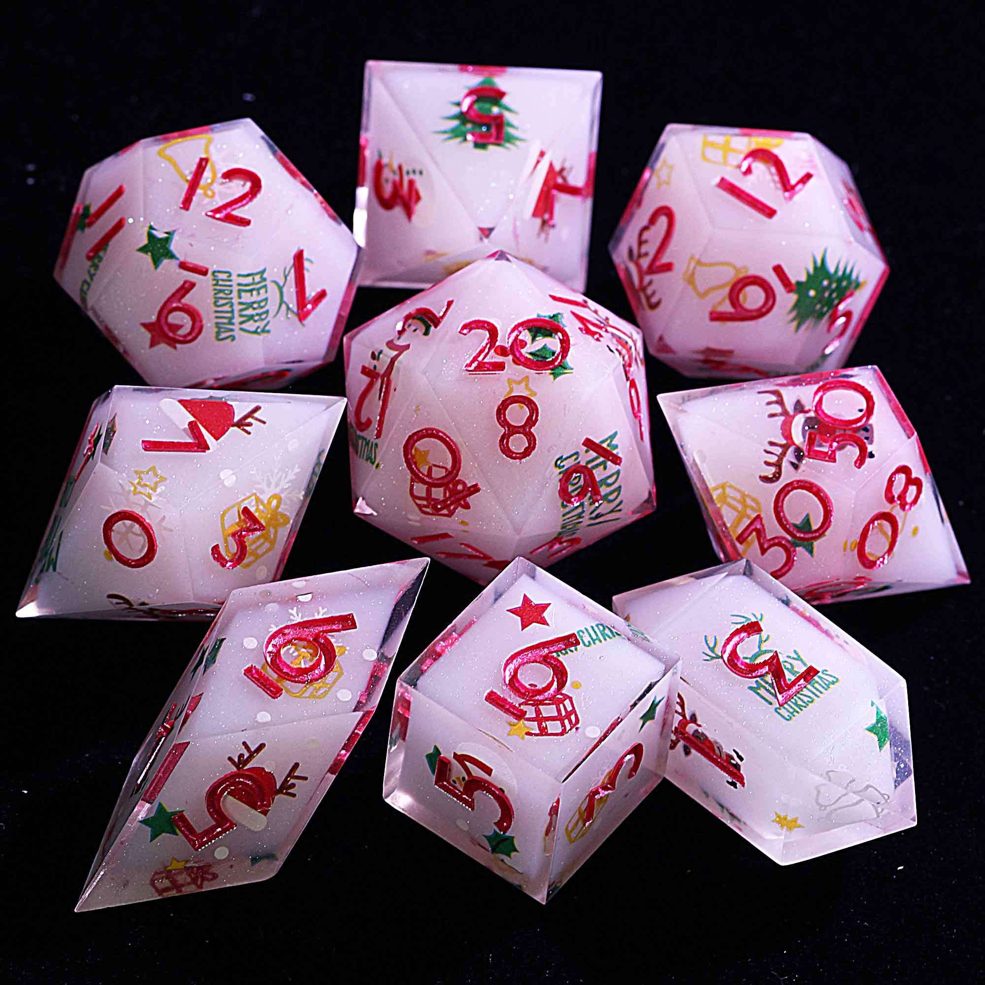 9 Polyhedral Resin Dice Set D and D Merry Christmas