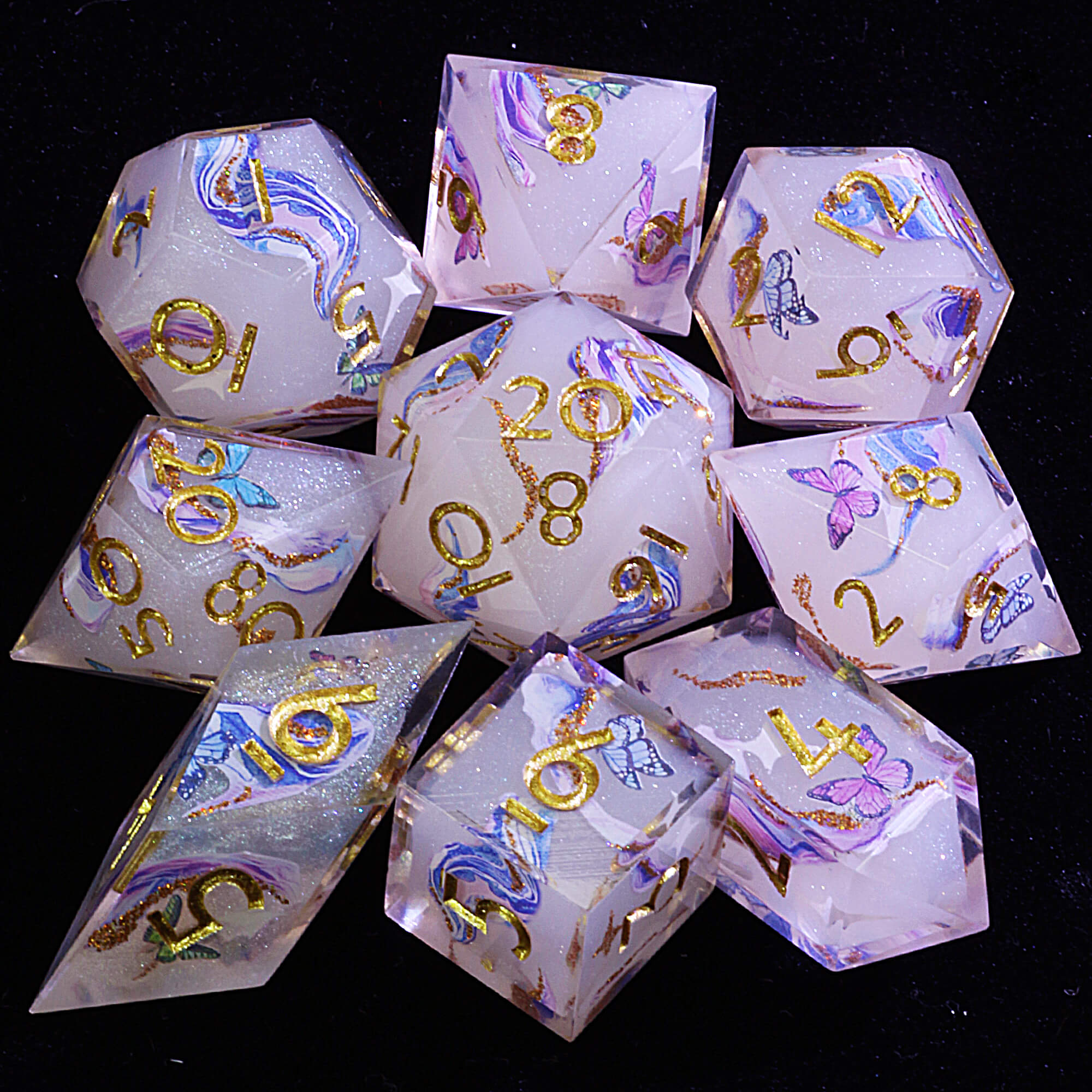 9 Polyhedral Resin Dice Set DD Butterfly Dream