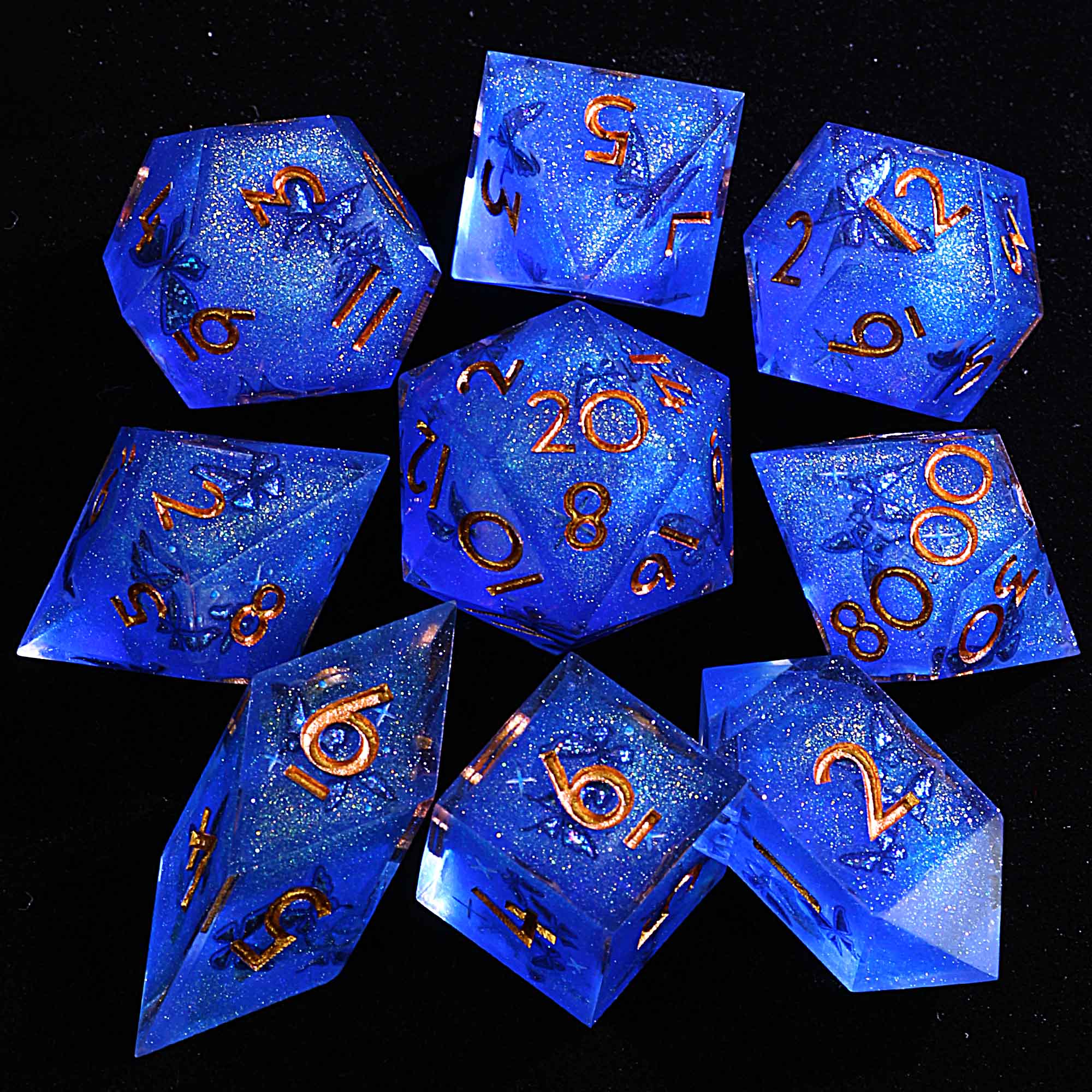9 Polyhedral Resin Dice Set D&D Abyssal Butterfly Oath