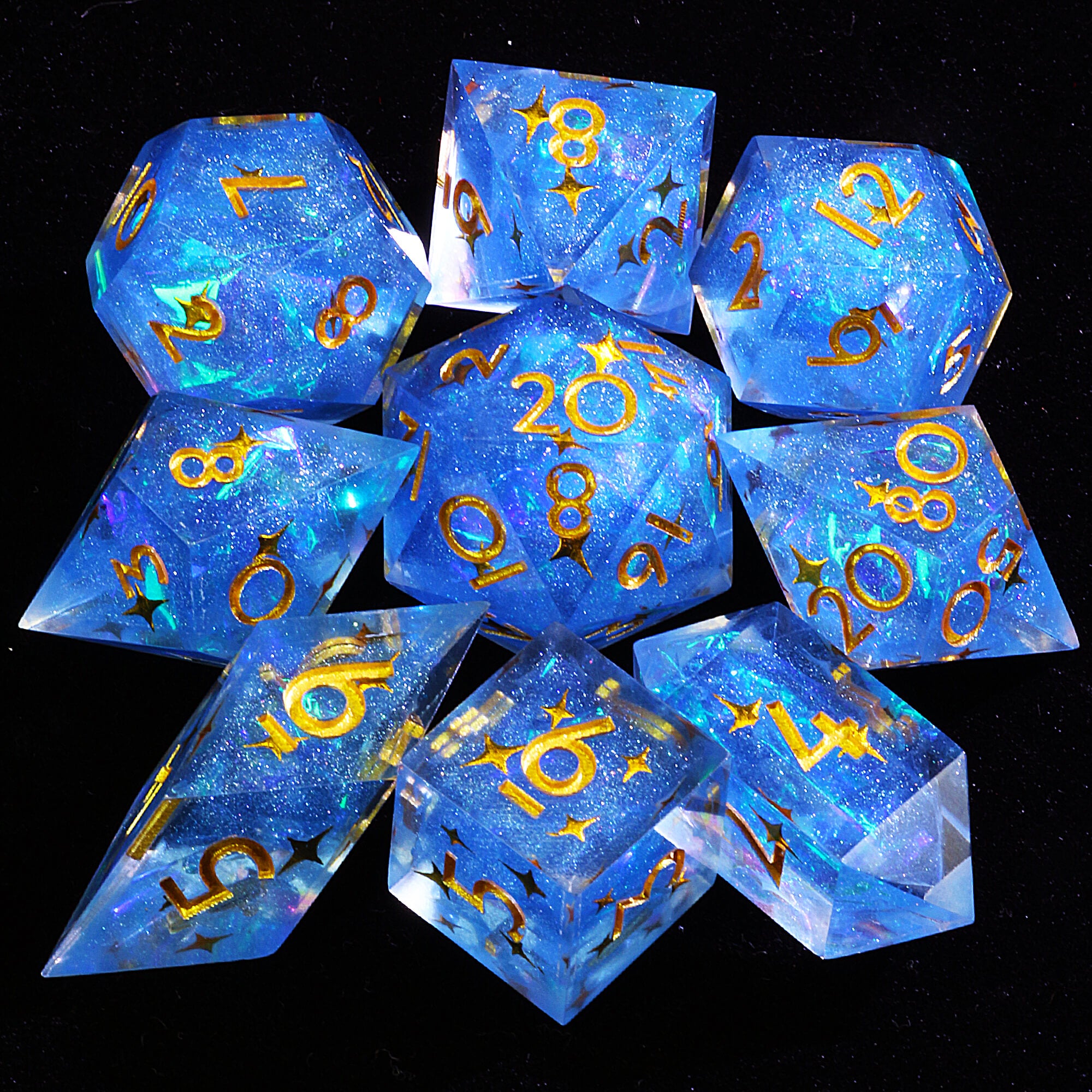 9 Polyhedral Resin Dice Set D&D Starlight Ocean