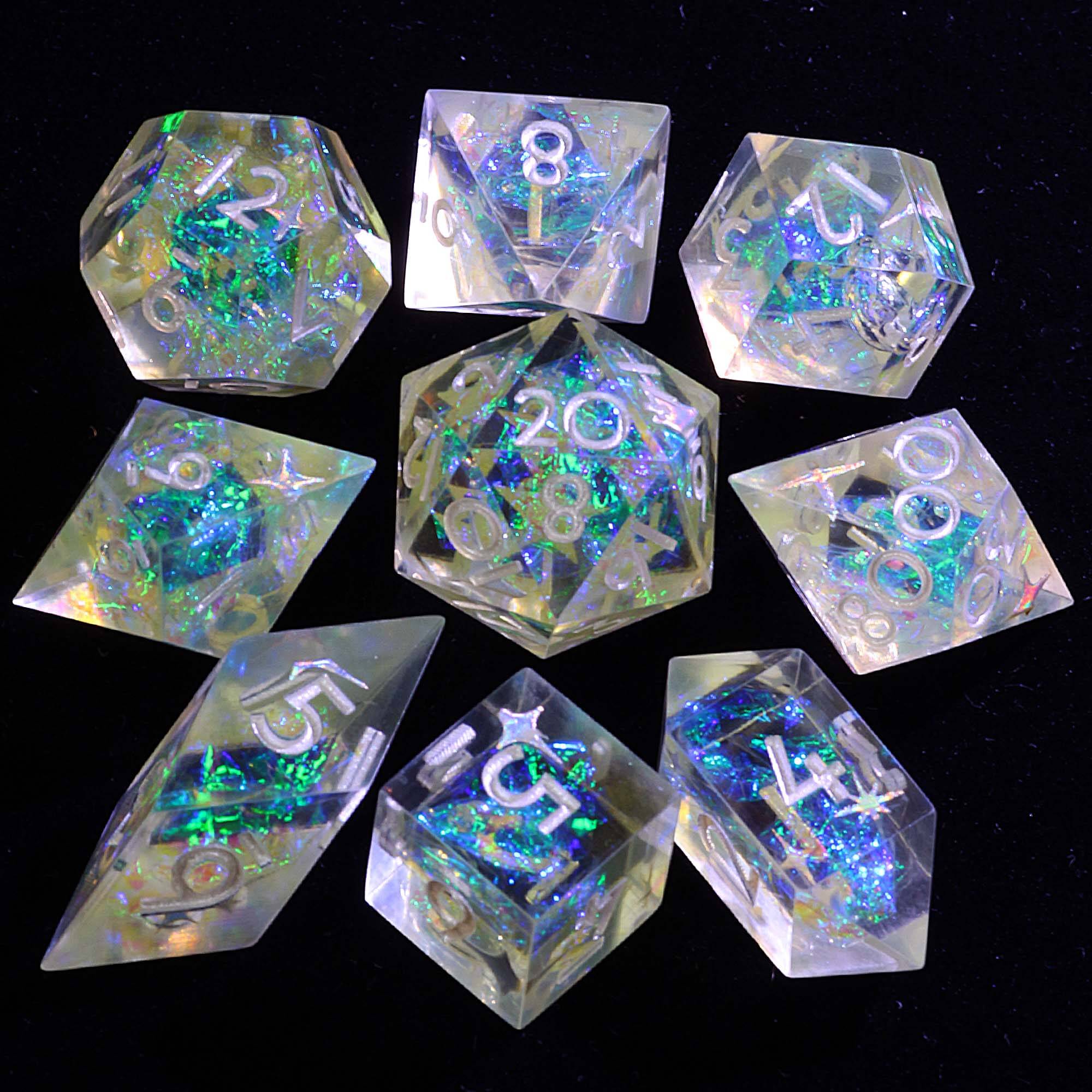 9 Polyhedral Resin Dice Sets D and D Celestial Oath Mirage - Dice of Dragons