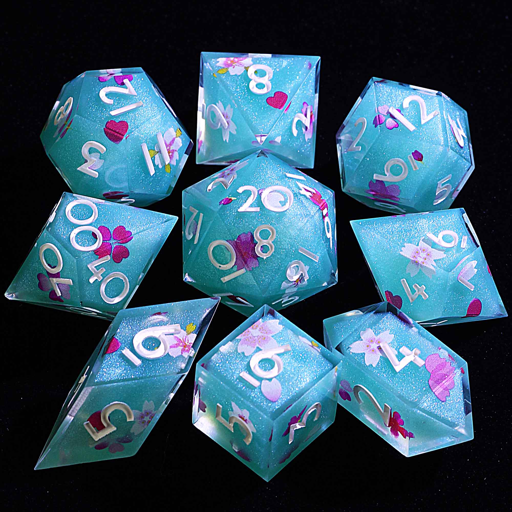 9 Polyhedral Resin Dice Sets DD Turquoise Clover Mirage - Dice of Dragons