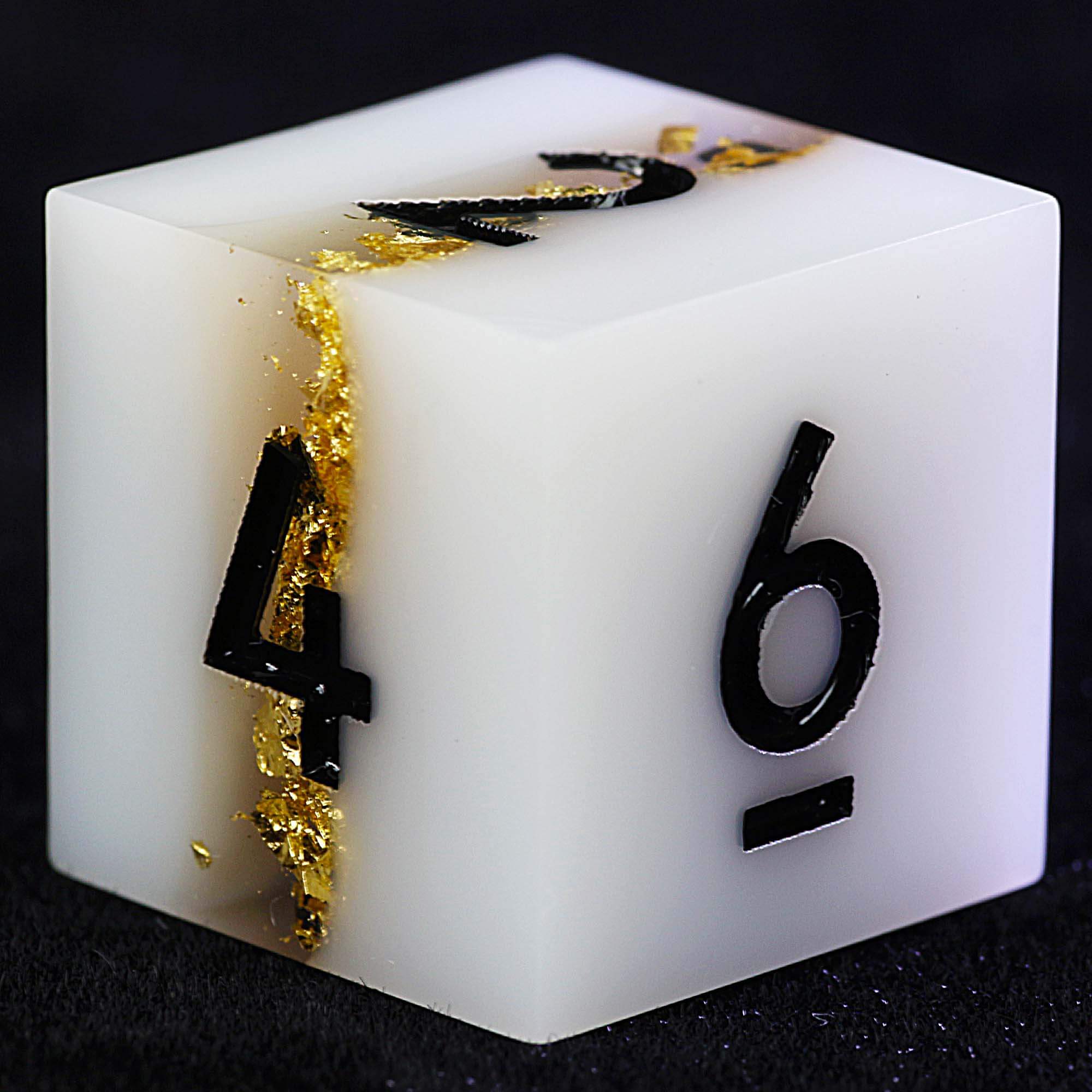 9 Polyhedral Resin DnD Set of Dice White Gold Foil Sandwich - Dice of Dragons