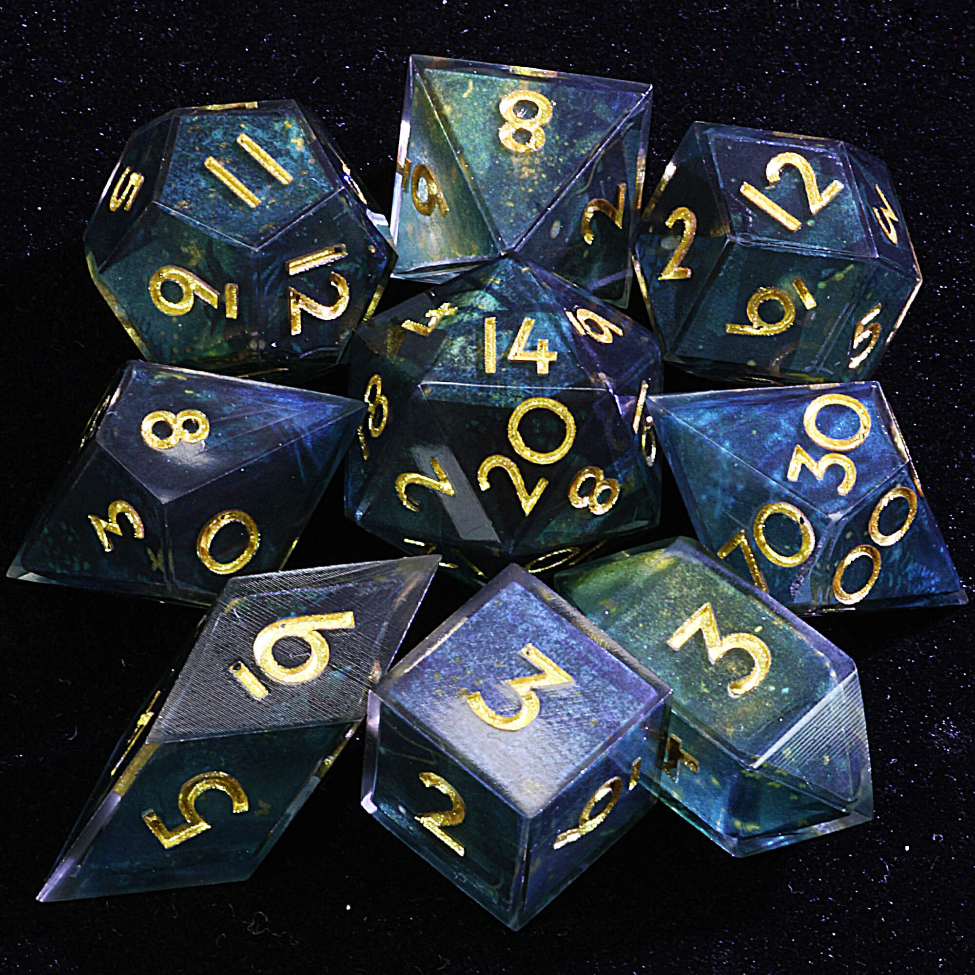 9 Polyhedral Resin DnD Dice Set Ancient Forest