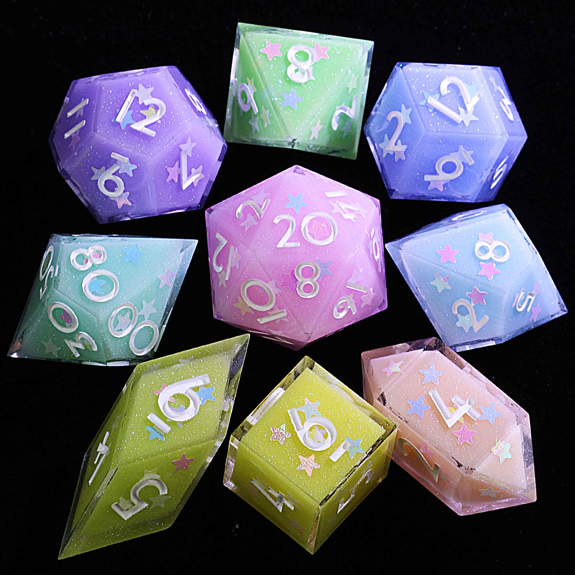 9 Polyhedral Resin DnD Dice Set Macaron Starfall