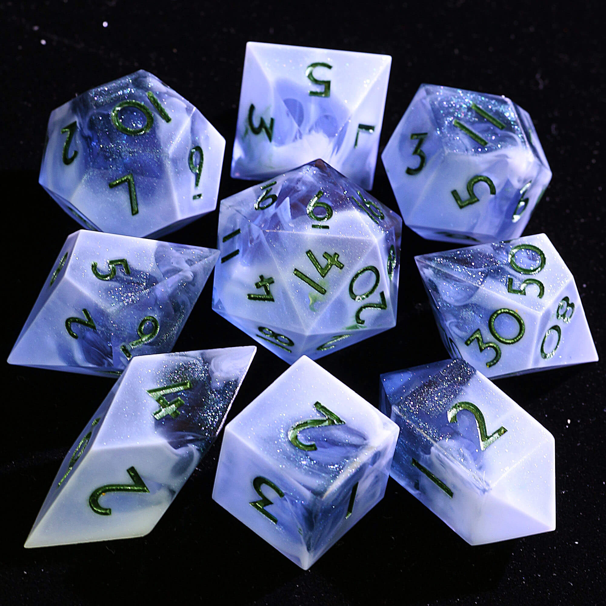 9 Polyhedral Resin D&D Dice Sets Starry Clouds at Night - Dice of Dragons