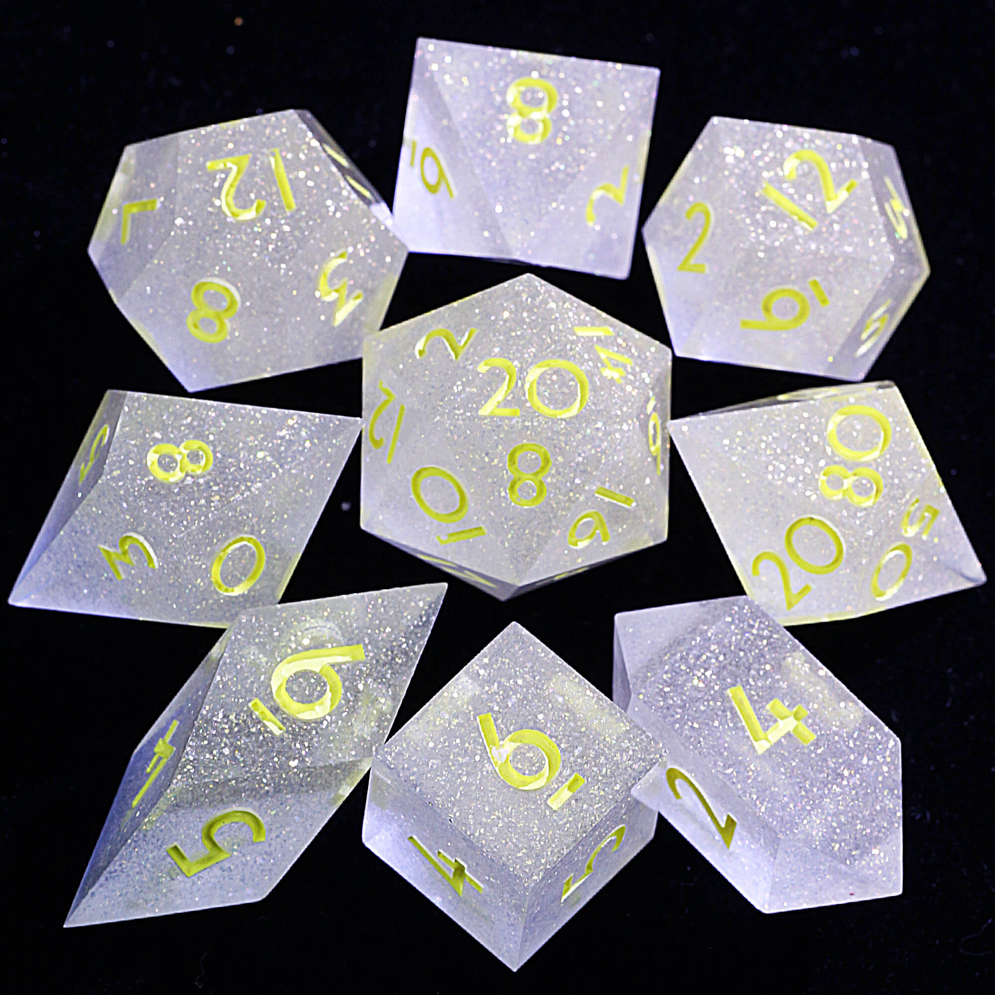 9 Polyhedral Resin DnD Set Dice Dreamy Star River Yellow - Dice of Dragons