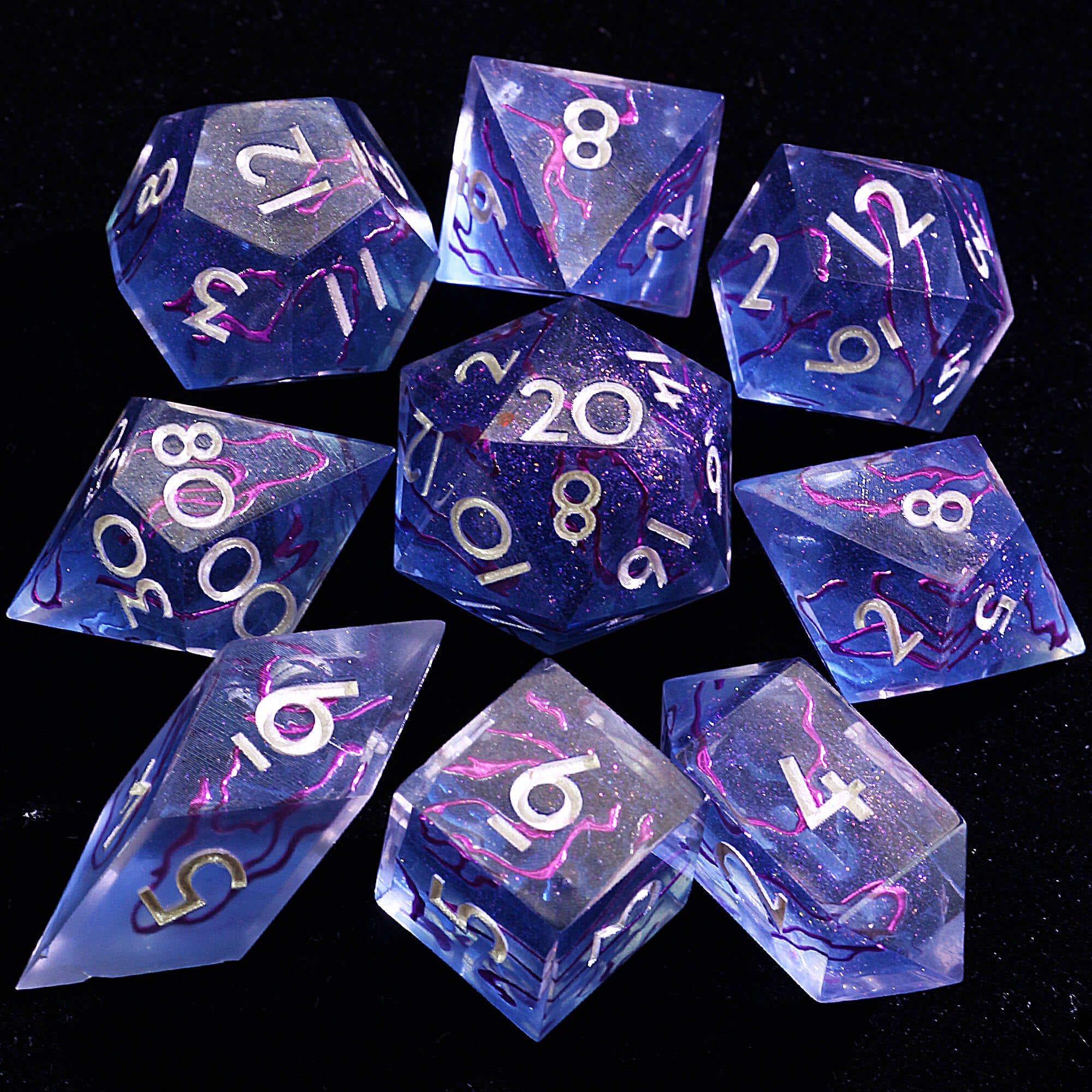 9 Polyhedral Resin DnD Set of Dice Crimson Abyss Gold - Dice of Dragons